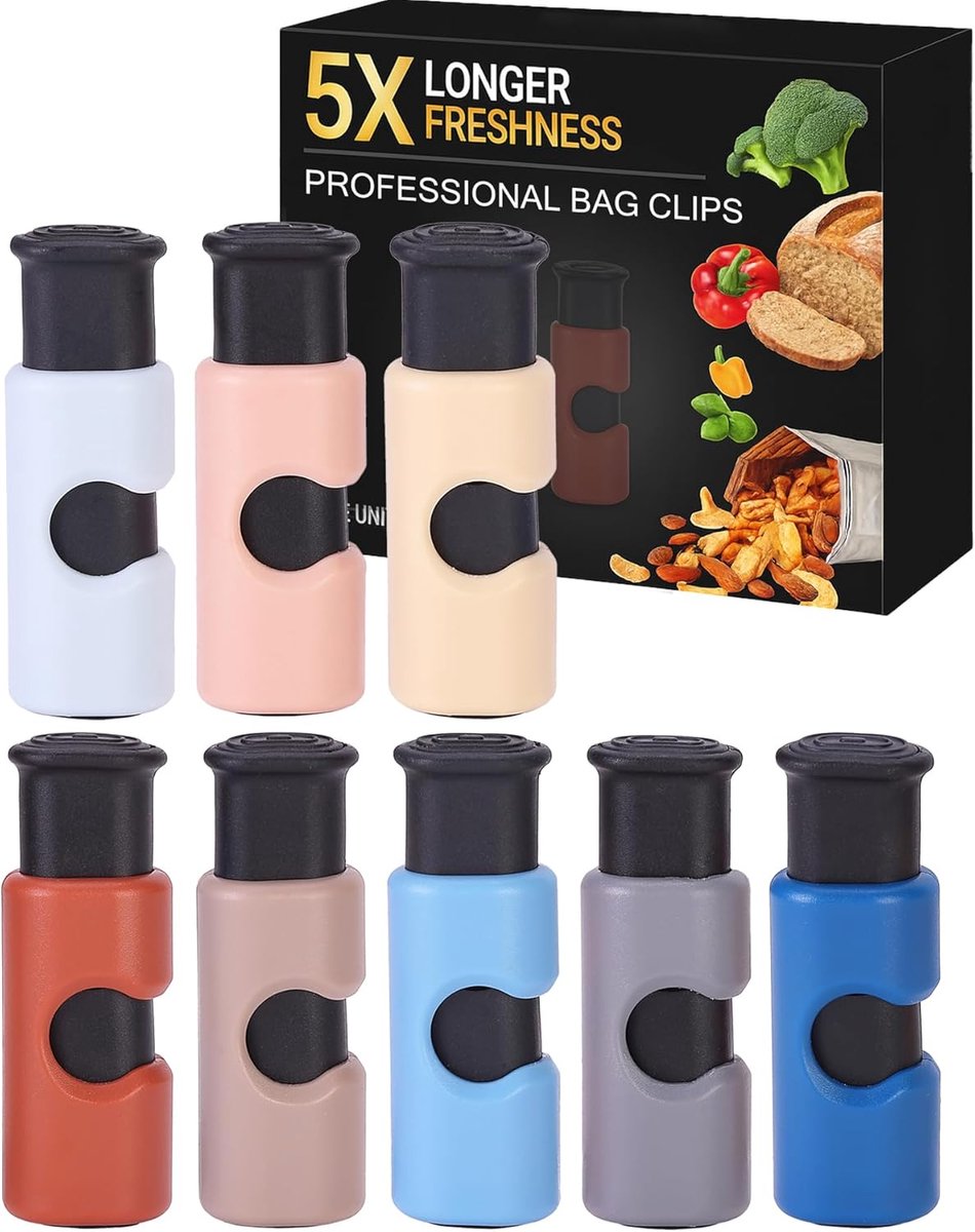 Pen - Zakclips, 8 stuks, knijpen en vergrendelen broodzakclips voor voedselopslag, voedselclips voor zakken, broodklemmen, plastic zakclip, zaksluitingsclips, broodclips plastic, broodzakclip