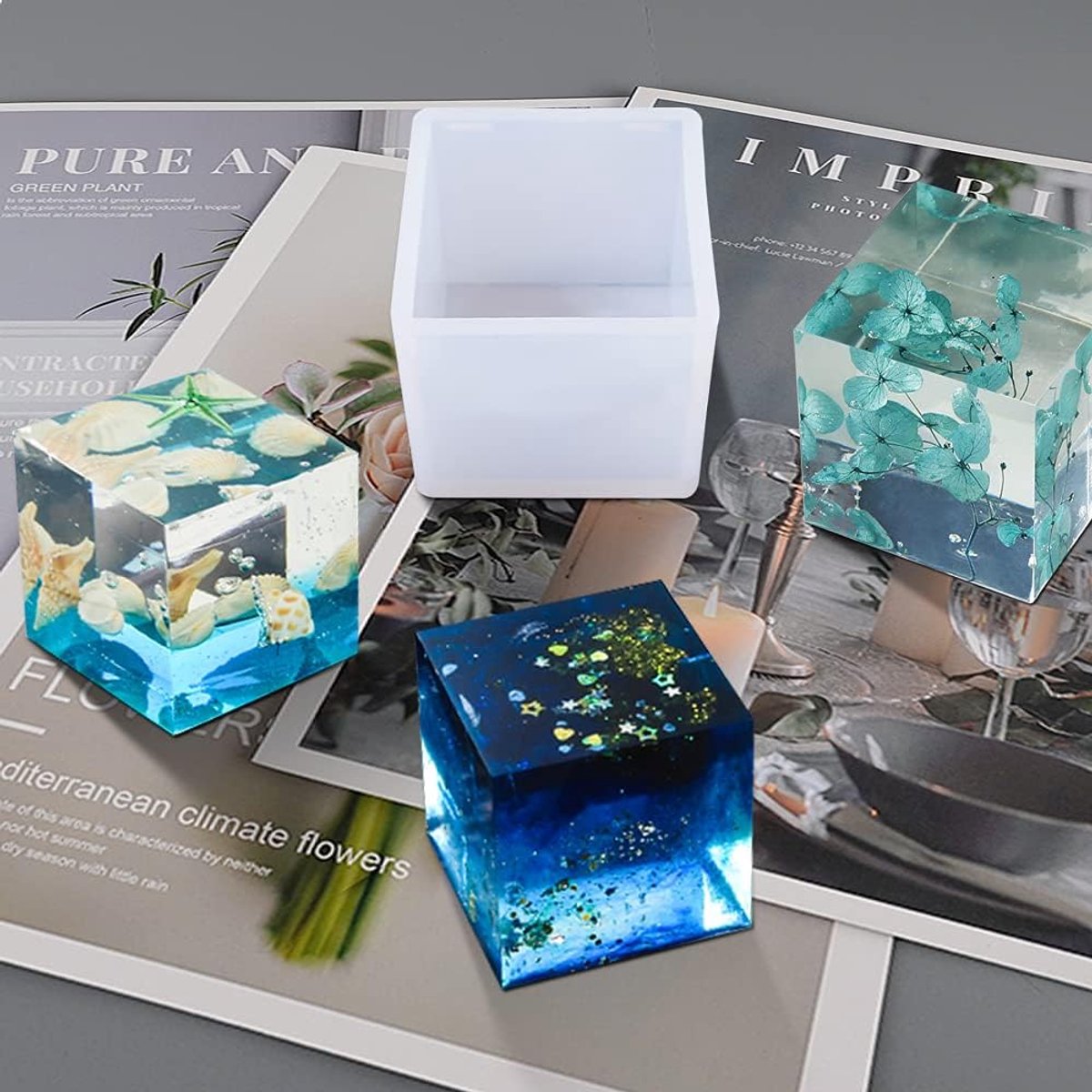 harsvorm, 6 maten kubusvormige siliconen mallen om uit te kiezen, gietmatrijzen voor polymeerklei, knutselen, hars epoxy, sieraden maken
