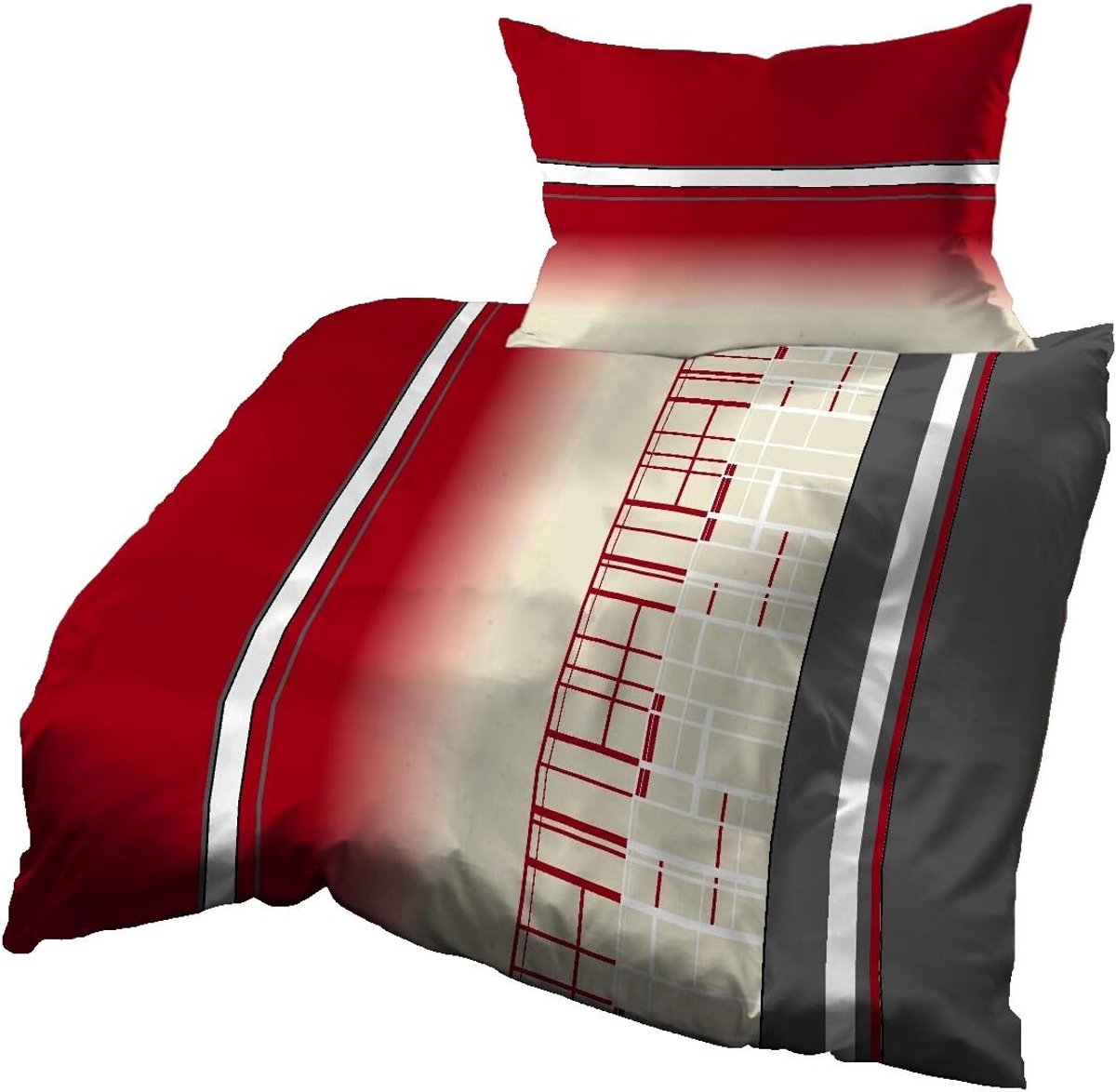 Beddengoed 140x200 cm + 70x90 cm, katoen wafel-piqué, geruit rood beige grijs
