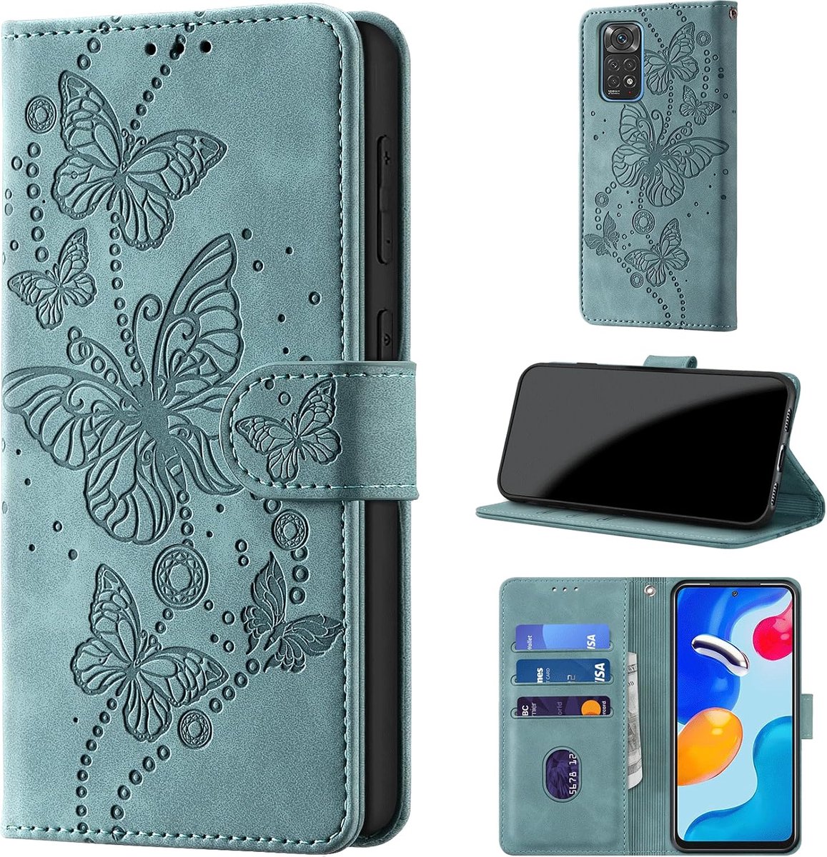 Beschermhoes voor Xiaomi Redmi Note 11/11S, rood | RFID-blokkering, Premium PU-leer, Kaartsleuven, Standfunctie, Portemonnee-ontwerp