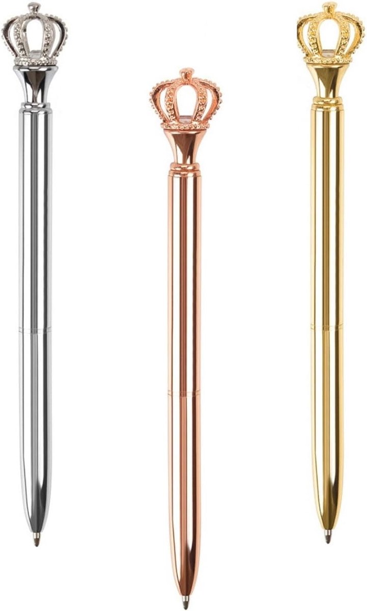3 stuks, metalen balpen, 1,0 mm, kroon, schrijfwaren, schetspennen, vrouwen, balpen, kantoorbenodigdheden, briefpapier, cadeau, geschikt voor school, kantoor, thuis