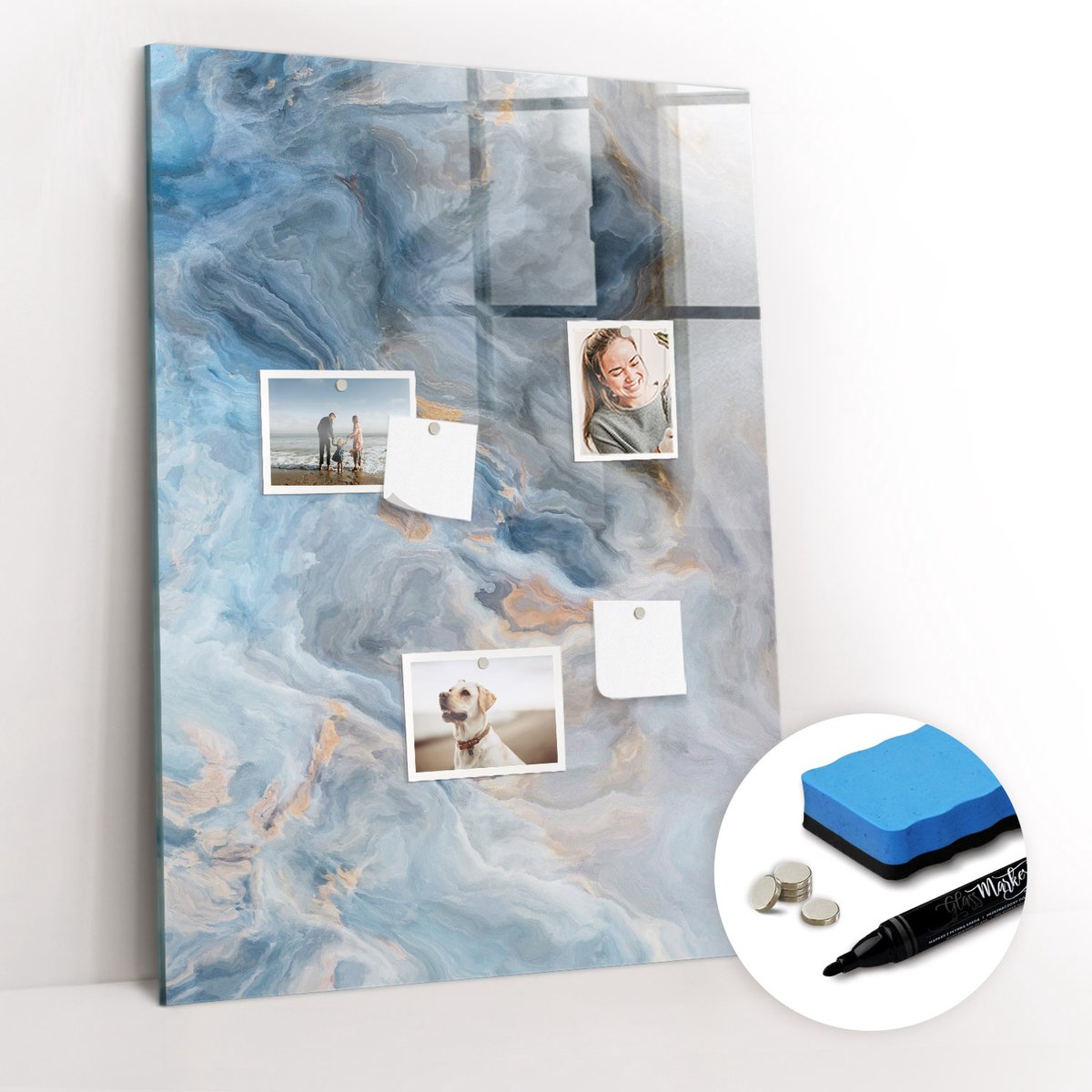 Tulup Whitebord - Klassiek marmerpatroon - 70 x 100 cm - Grijs Magnetisch Wandbord - Gratis 5 Sterke Magneten + Whiteboard Marker & Wisser - Interieur Accessoires Kantoor - Memo Magneetbord - Inspiratiebord Kantoor
