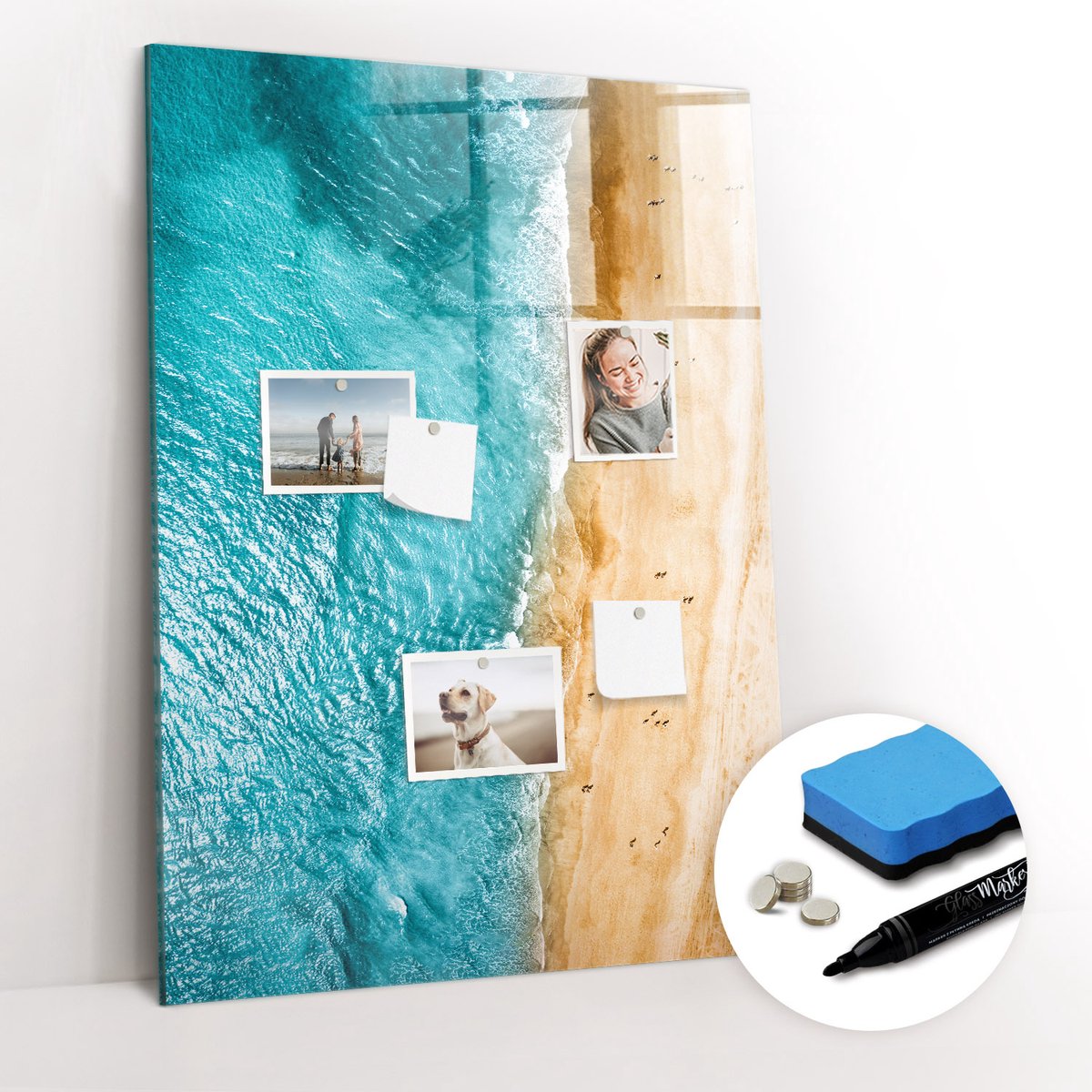 Tulup Whitebord - Zeestrand - 70 x 100 cm - Blauw Magnetisch Memobord - Gratis 5 Sterke Magneten + Whiteboard Marker & Wisser - Wanddecoratie Kantoor - Magneetbord Rechthoekig - Inspiratiebord Kantoor