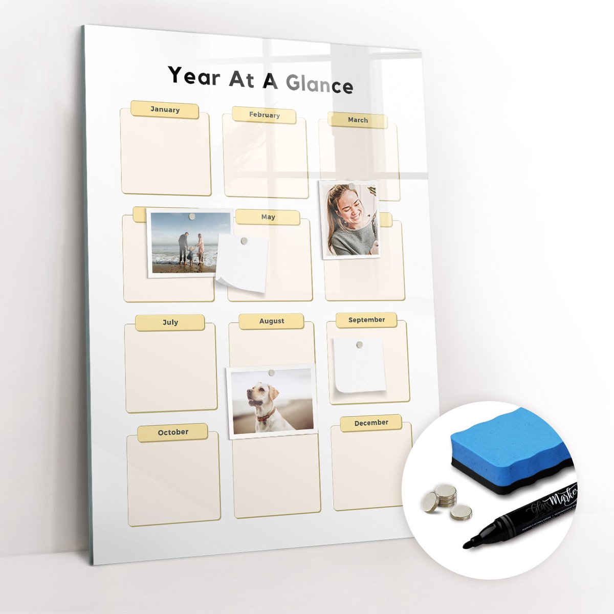 Tulup Whitebord - Jaarplanner - 70 x 100 cm - Geel Magneetbord Keuken - Gratis 5 Sterke Magneten + Whiteboard Marker & Wisser - Scandinavisch Design Bord - Magnetisch Wandbord - Organiseer Je Bureau
