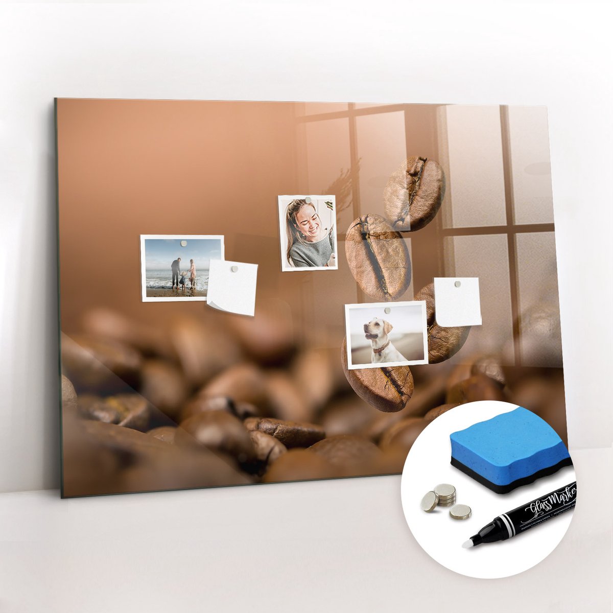 Tulup Whitebord - Gebrande koffiebonen - 100 x 70 cm - Bruin Foto Magneetbord - Gratis 5 Sterke Magneten + Whiteboard Marker & Wisser - Industrieel Wandbord - Magnet Board - Ideeënbord Thuiswerkplek