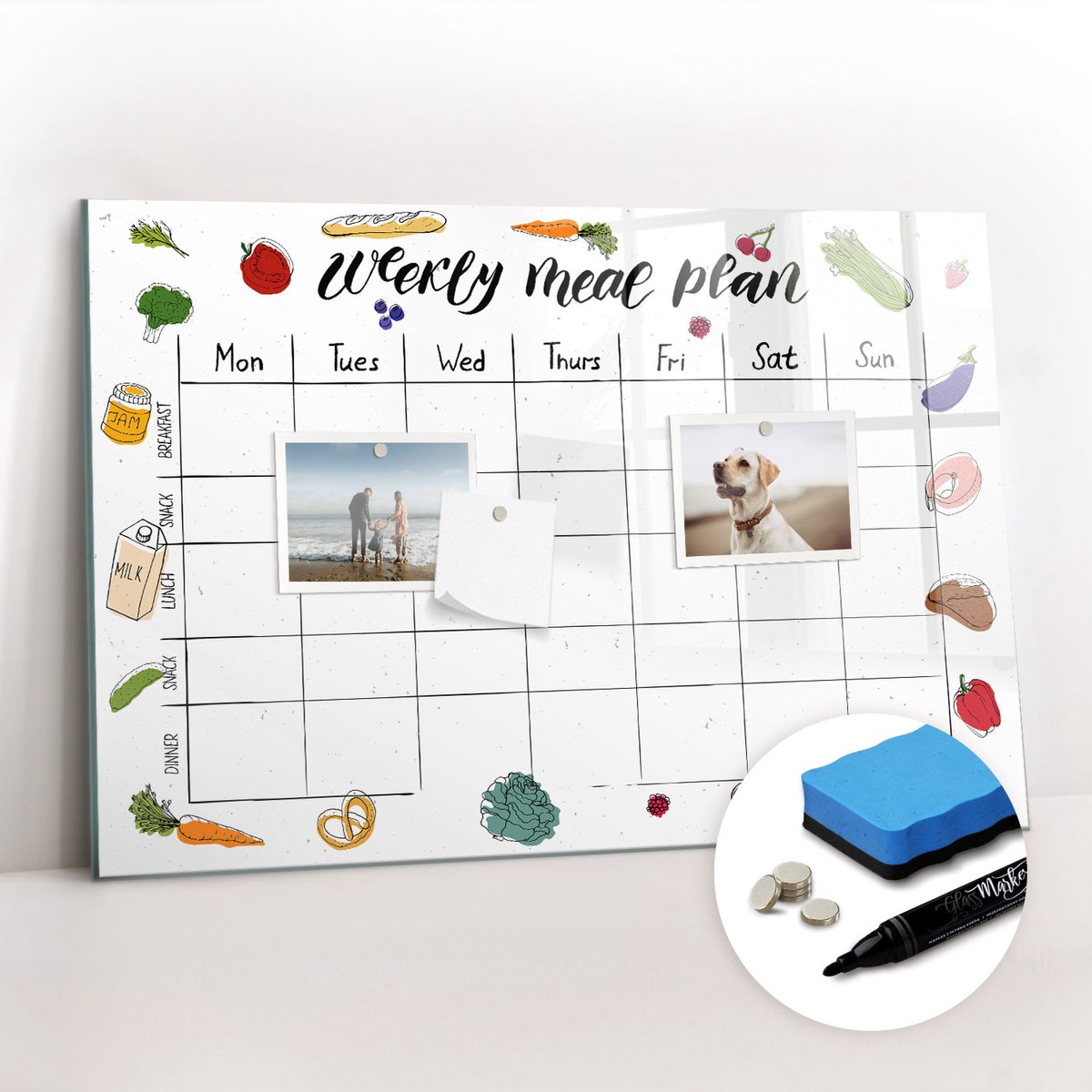 Tulup Whitebord - Huisgemaakt weekmenu - 60 x 40 cm - Wit Magneetbord Keuken - Gratis 5 Sterke Magneten + Whiteboard Marker & Wisser - Industrieel Wandbord - Memo Bord - Inspiratiebord Kantoor