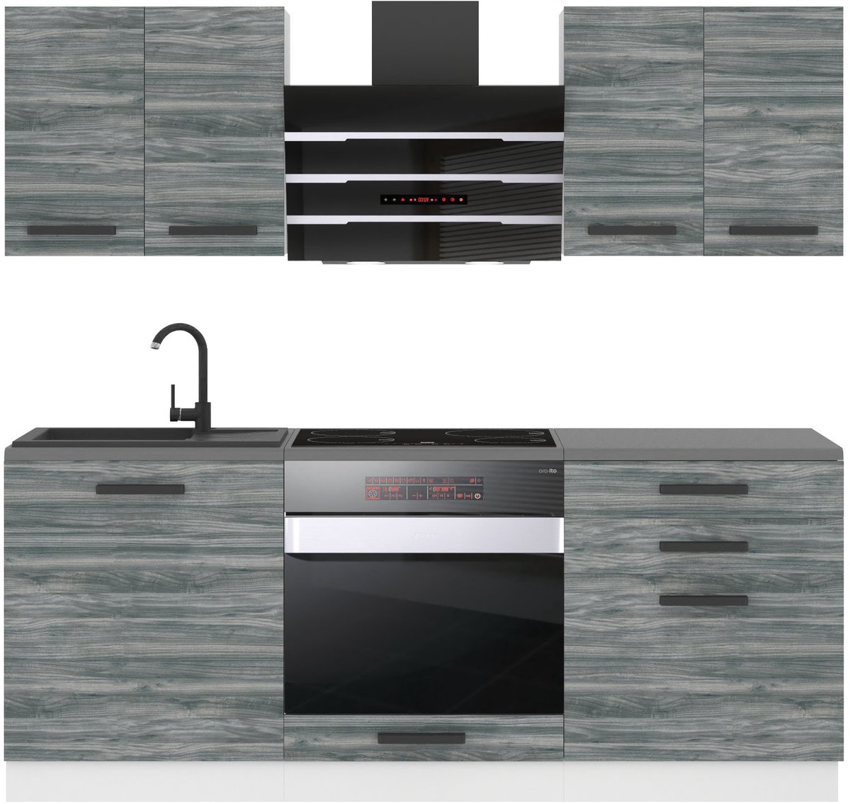 BELINI Keukenblok MARY - Keukenmeubel Set 180 cm Glamour Wood zonder Werkbladen - Boven- en Onderkasten