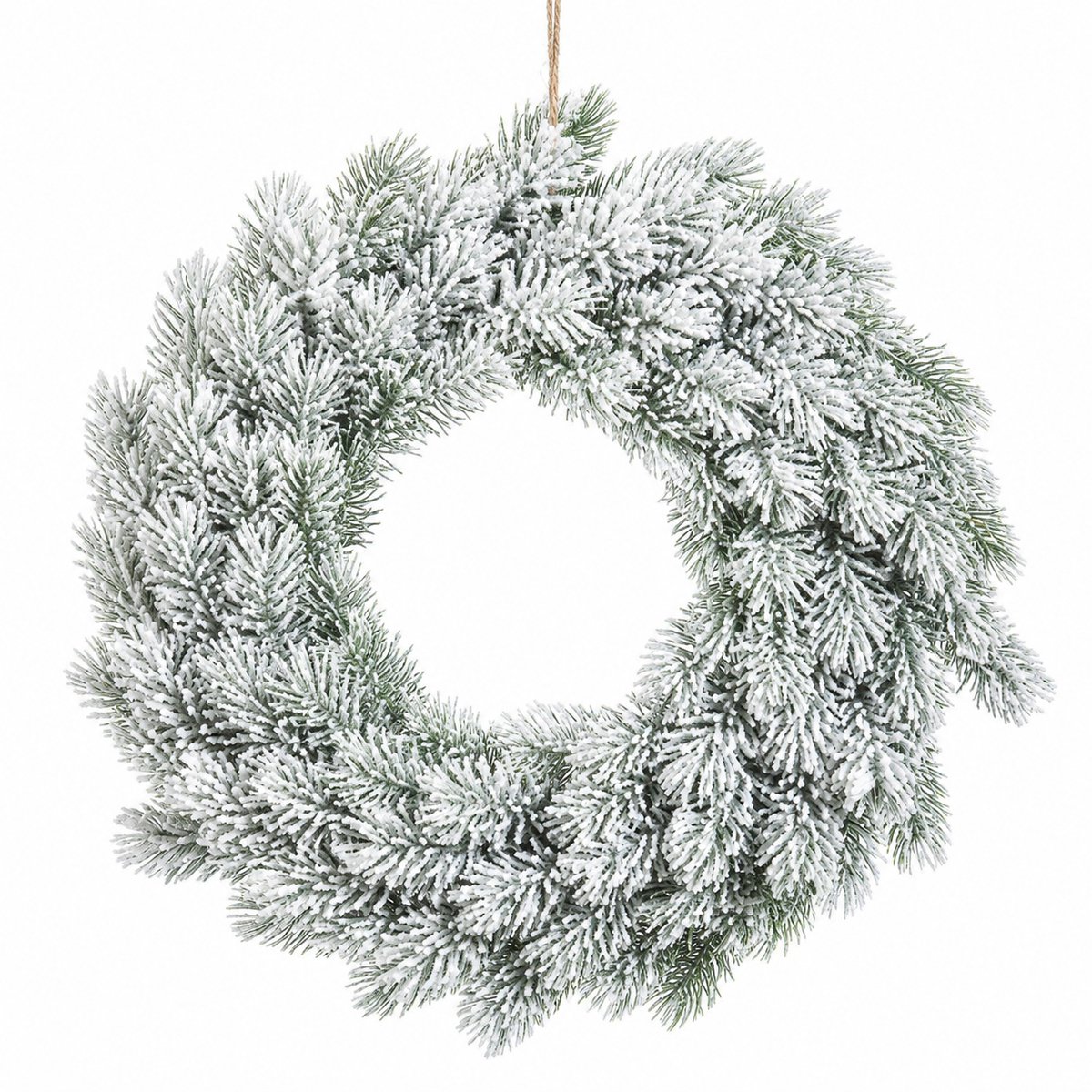 Witte Kerstkrans met Sneeuw Ø 40 cm – Winterse Deurkrans met Dennenappels – Ronde Kerstdecoratie voor Binnen en Buiten – Houten Kerstkrans – Wit