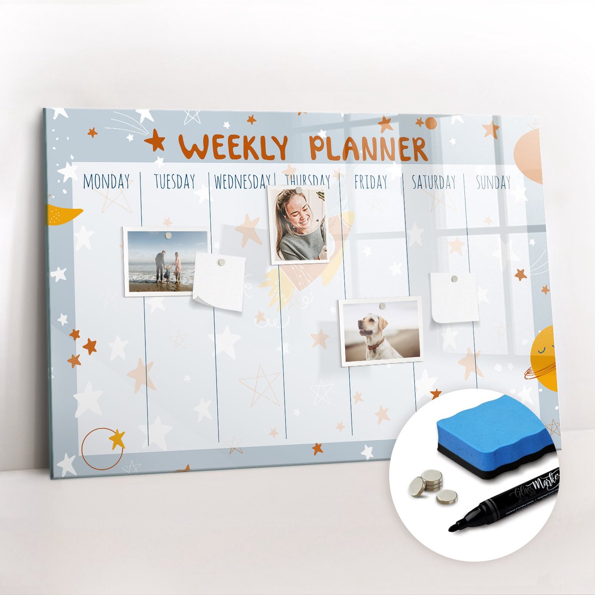 Tulup Whitebord - Weekplanner - 90 x 60 cm - Wit Memo Magneetbord - Gratis 5 Sterke Magneten + Whiteboard Marker & Wisser - Moderne Wanddecoratie - Magneetbord Keuken - Notitiebord Werkplek