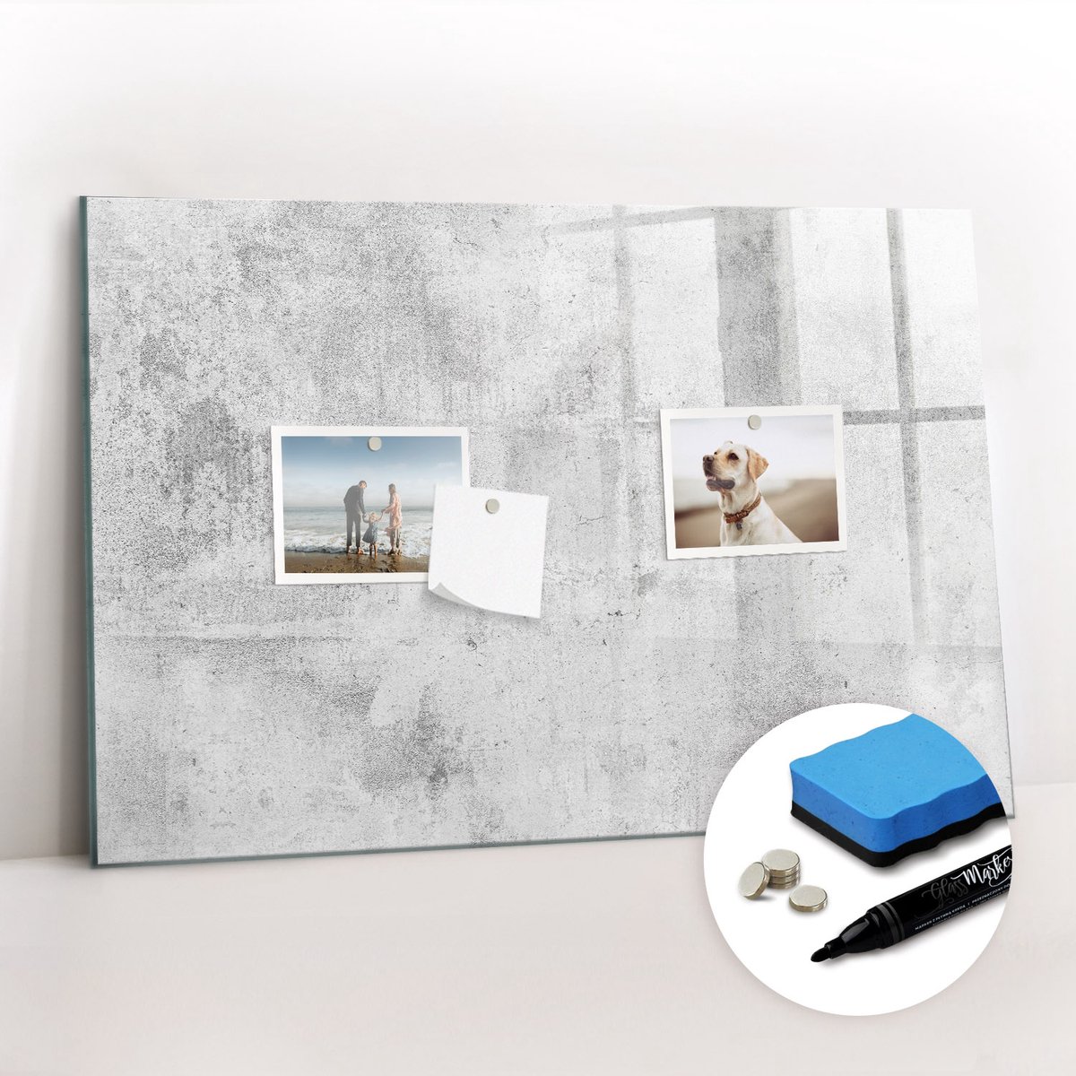 Tulup Whitebord - Betonnen muur - 60 x 40 cm - Grijs Magneetbord Muur - Gratis 5 Sterke Magneten + Whiteboard Marker & Wisser - Design Memobord - Memo Bord - Ideeënbord Thuiswerkplek