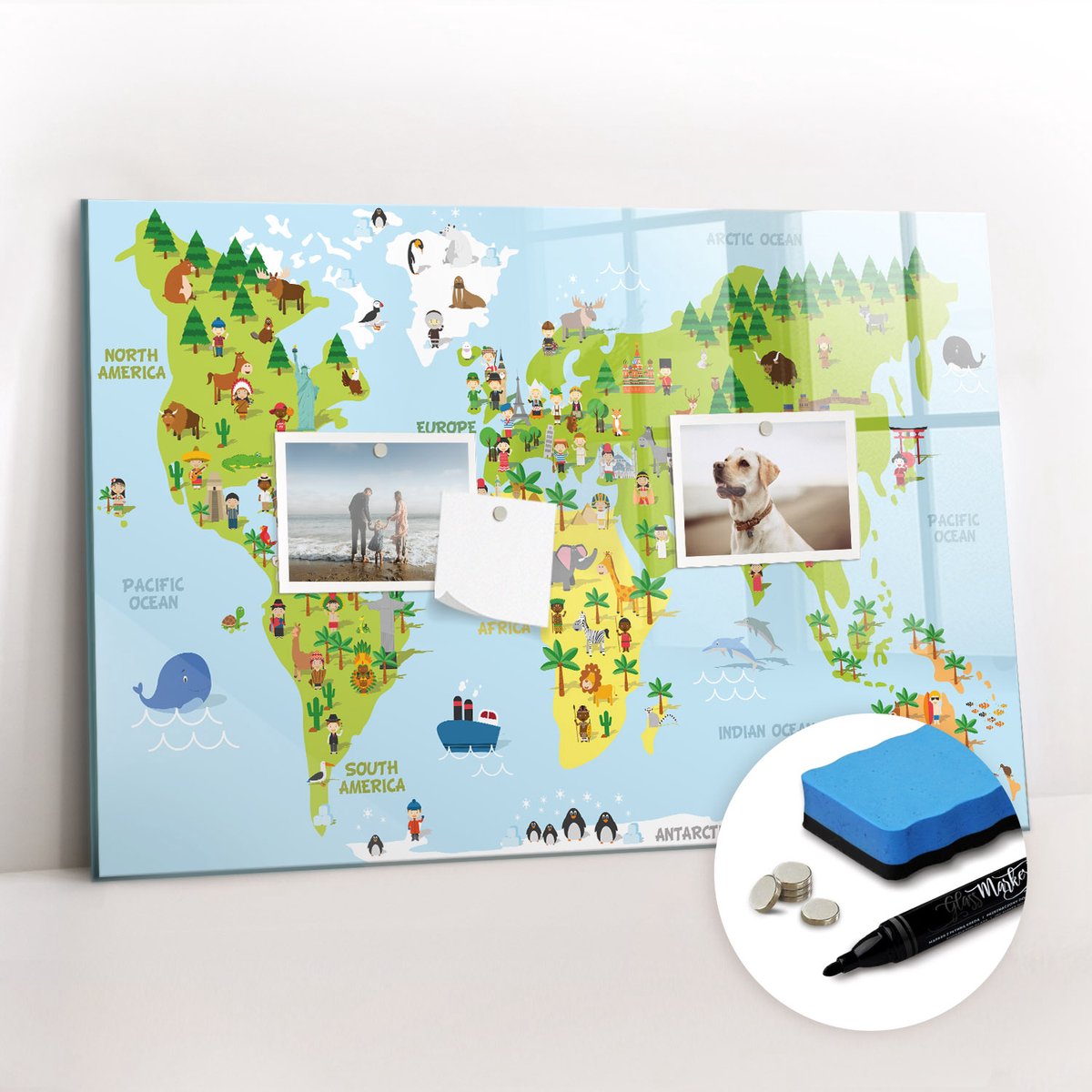 Tulup Whitebord - Kaart van de culturele wereld - 60 x 40 cm - Veelkleurig Magneetbord Rechthoekig - Gratis 5 Sterke Magneten + Whiteboard Marker & Wisser - Moderne Wanddecoratie - Memo Magneetbord - Notitiebord Werkplek