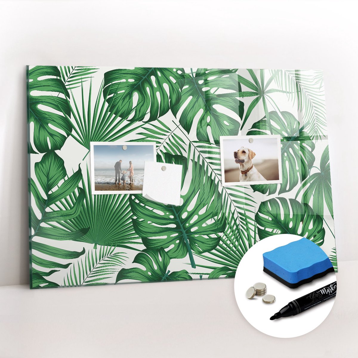 Tulup Whitebord - Groene monstera bladeren - 60 x 40 cm - Groente Magnetisch Wandbord - Gratis 5 Sterke Magneten + Whiteboard Marker & Wisser - Moderne Wanddecoratie - Magnetic Board - Organiseer Je Bureau
