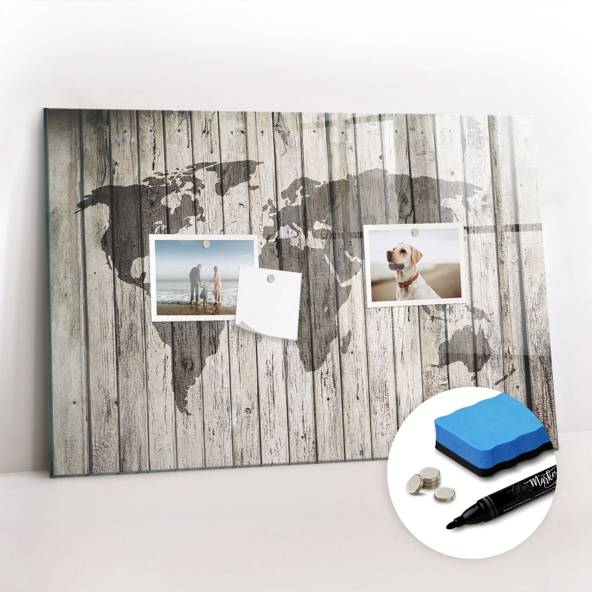 Tulup Whitebord - Wereldkaart op een bord - 60 x 40 cm - Bruin Magneetbord Rechthoekig - Gratis 5 Sterke Magneten + Whiteboard Marker & Wisser - Interieur Accessoires Kantoor - Magnet Board - Inspiratiebord Kantoor