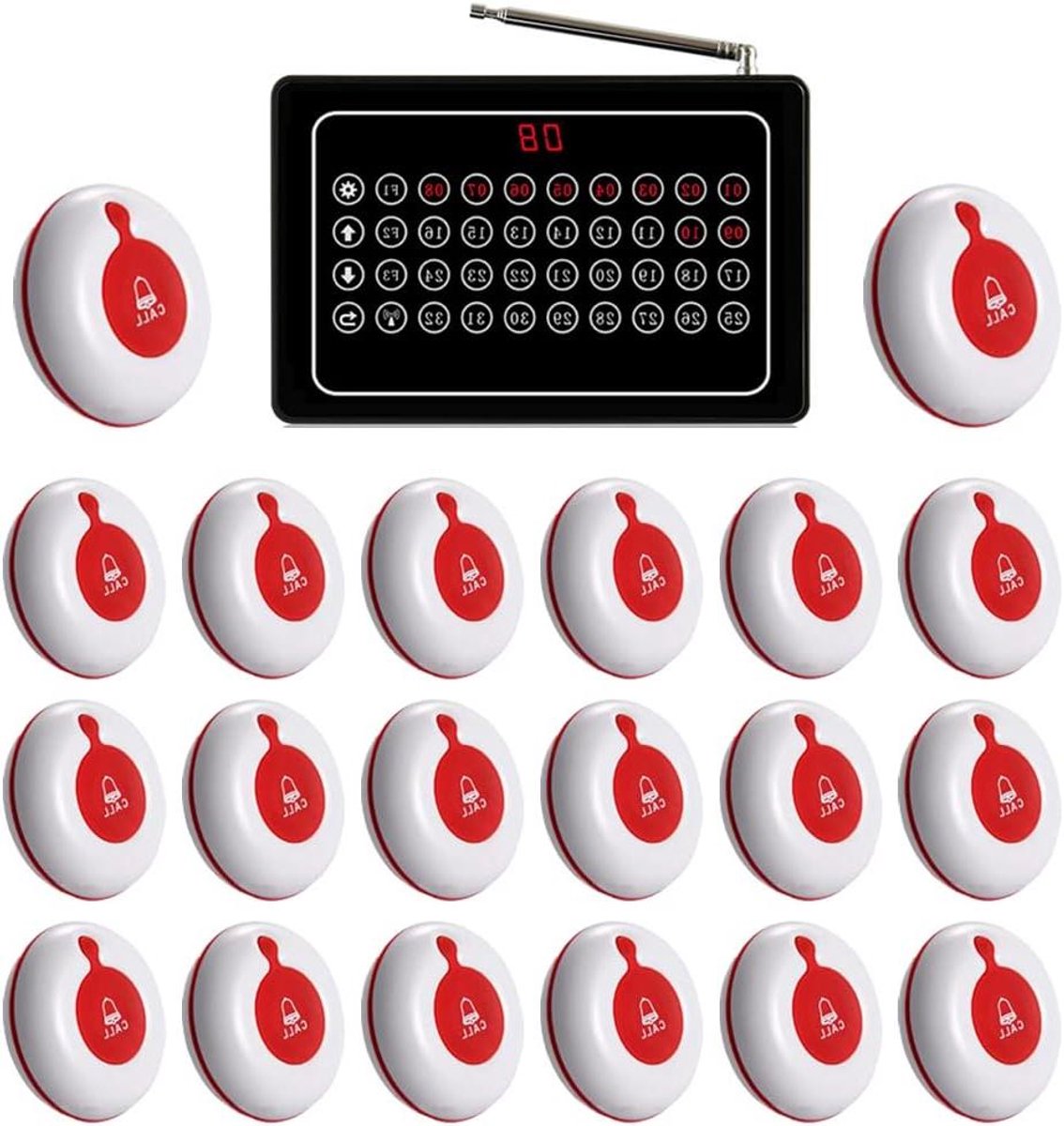 Draadloos Oproepsysteem - Verpleegster Alarm - Persoonlijke Hulp - 20 Zendknoppen - 1 Receiver - Wit