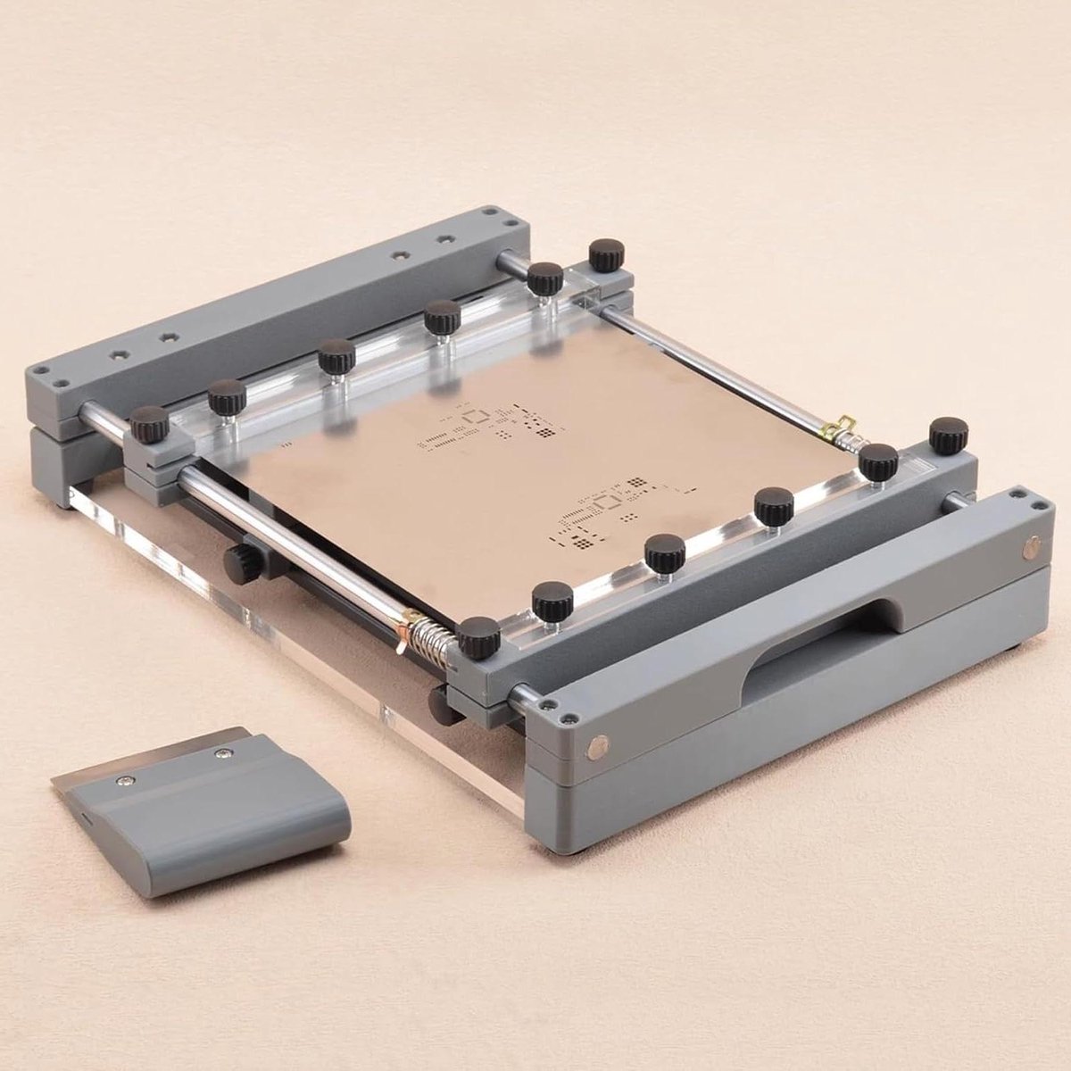 Stencil Printer - Soldeerpasta Station - Printplaat Assemblage - Hoge Precisie Techniek - 200x200mm Max - Zilver