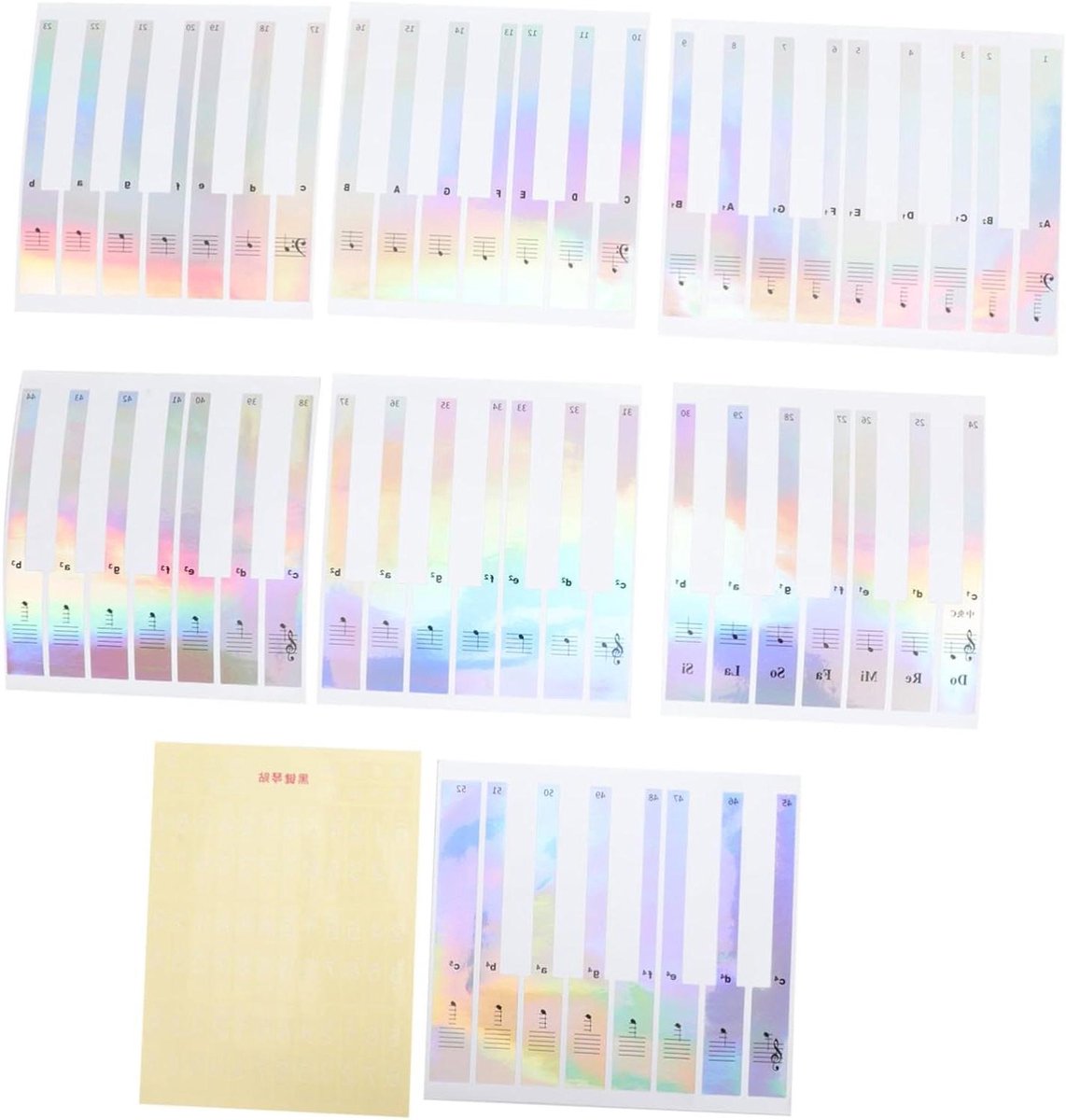 Piano Toetsen Stickers - Sleutel Stickers - Piano Leren - Zelfklevend - Standaard Maat - Gekleurd