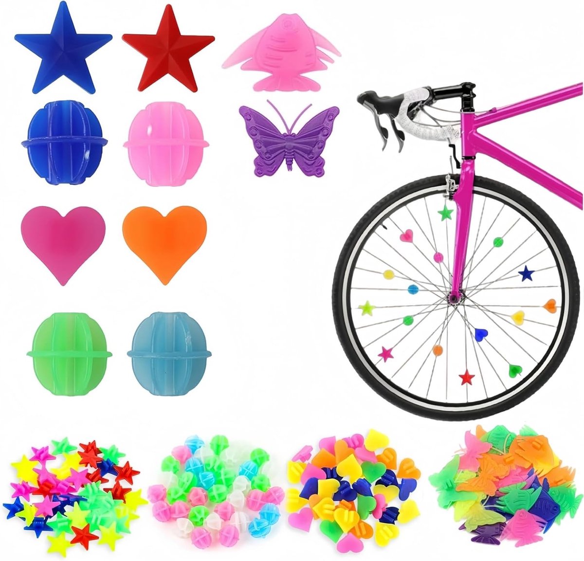 SnelShoppen - Fiets Spaken Decoratie, 132 Stukjes Kleurrijke Spaken voor Kinderen, Fiets Clip Kralen, Fiets Spaken Kralenwiel voor Kinderen en Volwass