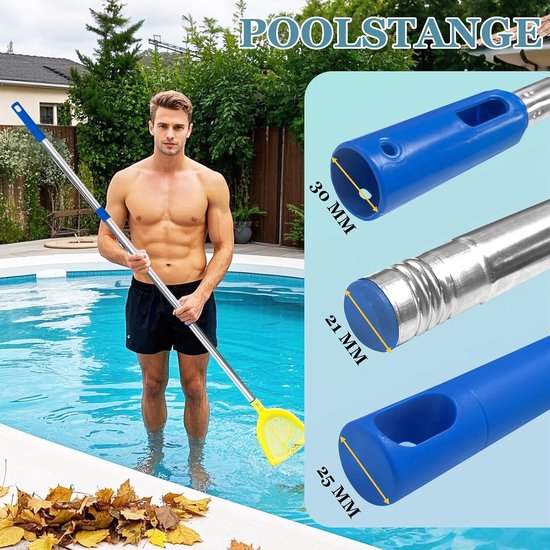 telescoopstaaf voor kleine zwembaden en bubbelbaden, zwembadstaaf verstelbaar van 80 cm tot 117 cm, zwembadtoebehoren van roestvrij staal Compact en robuust, zwembadstaaf uitschuifbaar voor — afbeelding 3