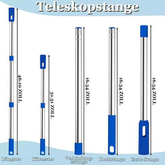 telescoopstaaf voor kleine zwembaden en bubbelbaden, zwembadstaaf verstelbaar van 80 cm tot 117 cm, zwembadtoebehoren van roestvrij staal Compact en robuust, zwembadstaaf uitschuifbaar voor — afbeelding 5