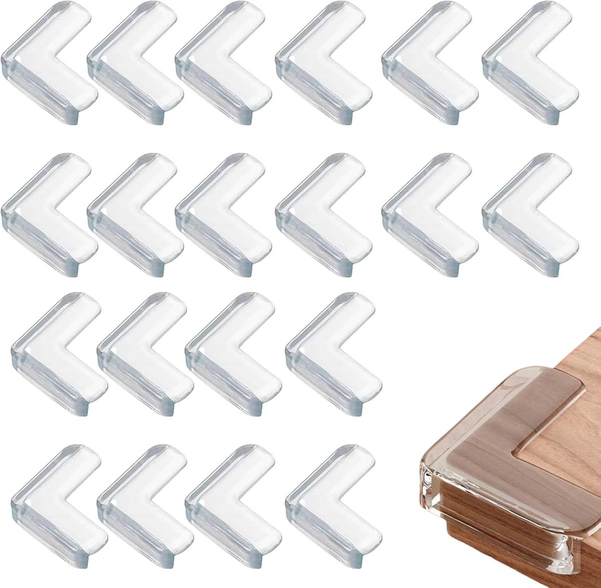 20 stuks randbescherming voor baby's, transparante meubel-hoekbescherming, hoekbescherming, hoekbescherming, babyzacht, L-vormige hoekbescherming, hoekbescherming voor baby's, hoekbescherming, voor