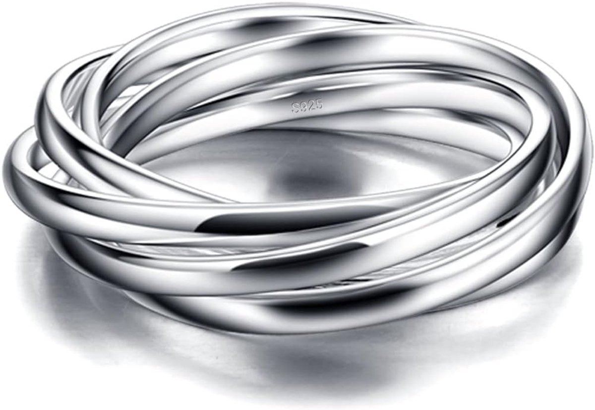 Ring 3/5/9 stuks verweven 925 zilver, breedte 4/6/9 mm, maat 49 tot 70 mm, meervoudige ring, drievoudig fijn, glad, kruisend, cadeau voor feest, bruiloft voor dames en heren