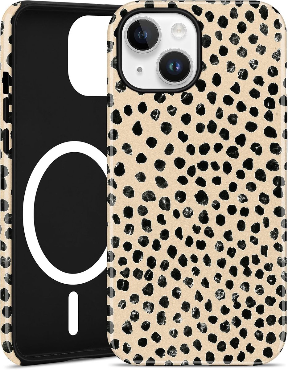 Magnetische telefoonhoes voor iPhone 13/14, esthetisch luipaardpatroon, compatibel met MagSafe, tweelaagse, schokbestendige bumpercase