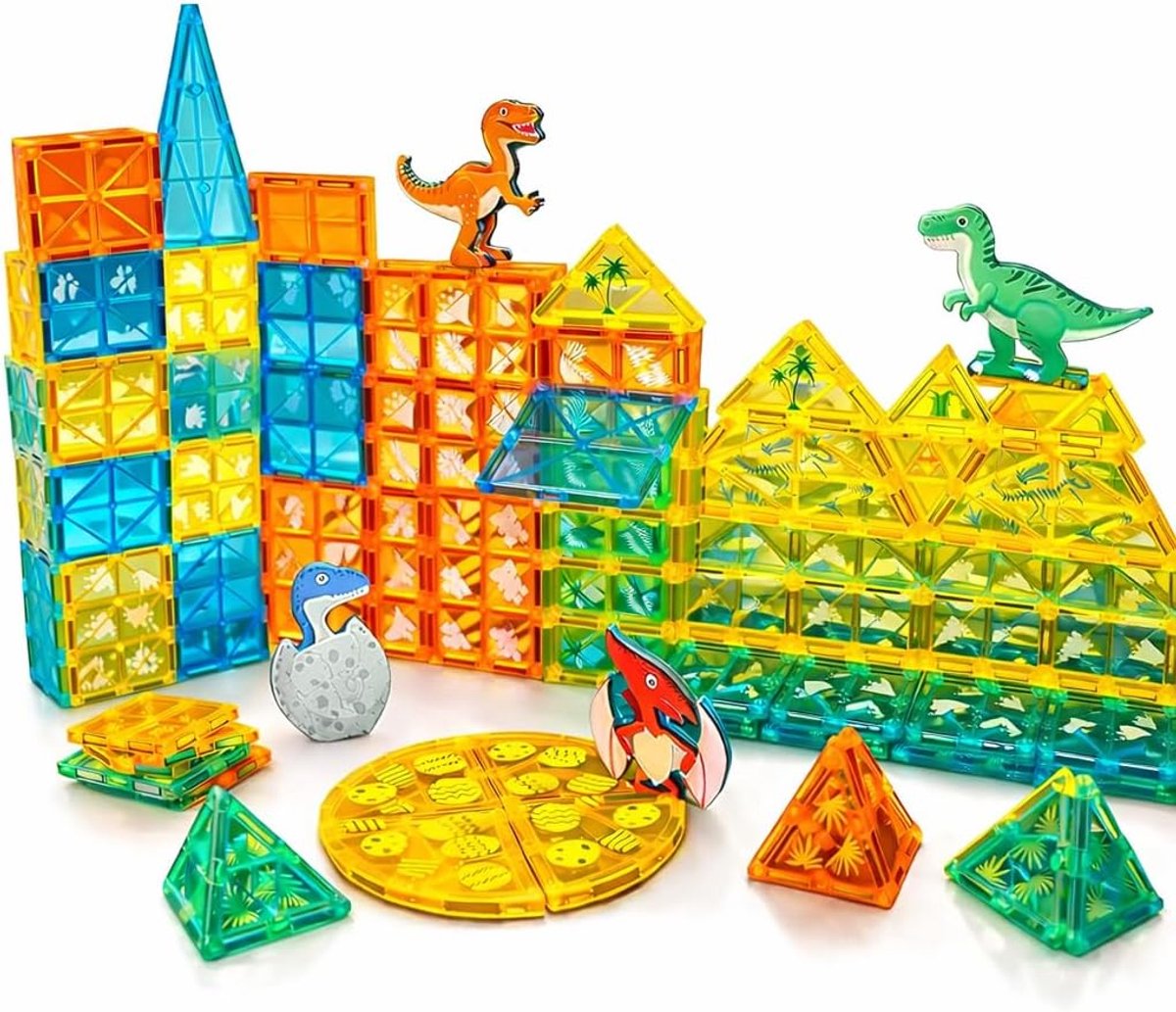 Toys Klassieke magneetblokken, origineel magnetisch bouwspeelgoed voor jongens en meisjes van 3, 4, 5, 6 jaar, voor hun verjaardag (63-delige bouwwereld dinosaurus)