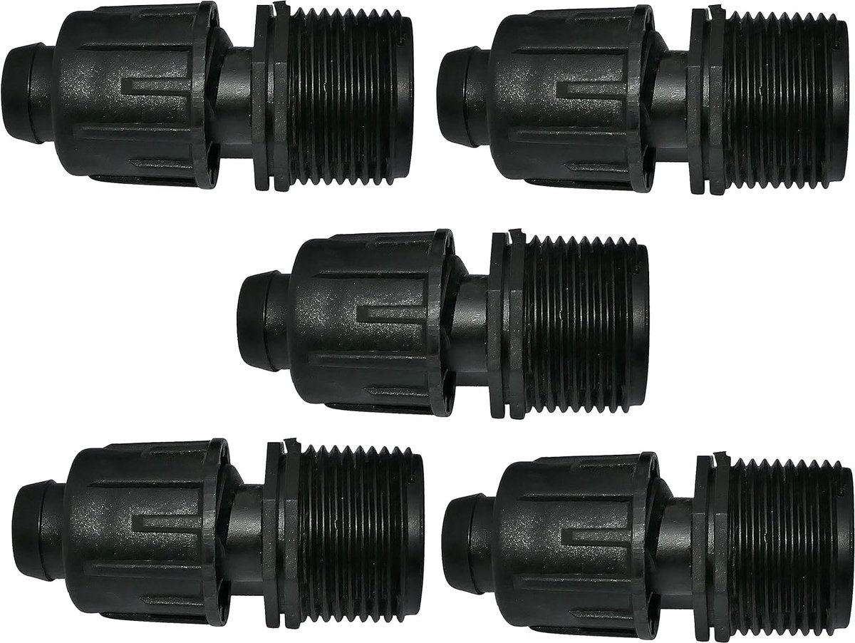 - C48712 - Set van 5 druppelslangadapters/fittingen 17x3/4'' buitendraad (voor 16 mm slang) - connector voor irrigatie-/bewateringssysteem - kunststof