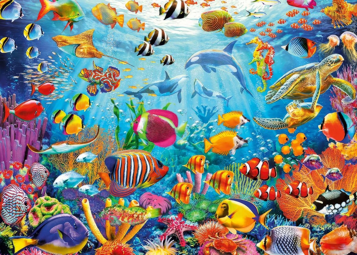 Puzzel voor volwassenen 1000 stukjes - Koraal vissen 70 x 50 cm - Educatief spel - Uren plezier voor het gezin - ShopVlot
