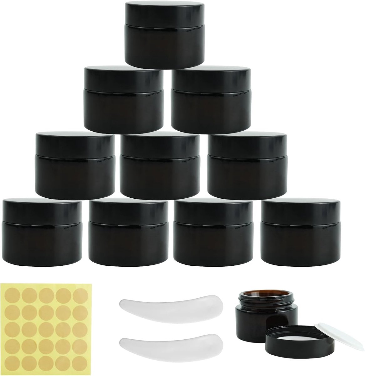 SnelShoppen - Set van 10 Glazen Crème Potjes 30ml Amber, Lege Box, Crème Container, Kleine Doos met Deksel, Reistestpotjes voor Cosmetica, Lichaamscrè