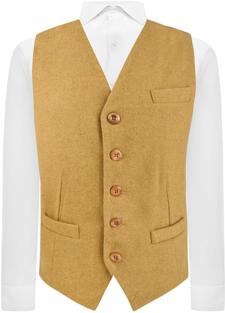 Omgoods - Mustard Wollen Cardigan met 3 Zakken en Slim Fit