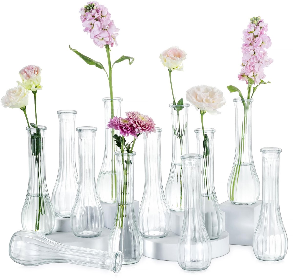 Omgoods - Set van 6 Heldere Glazen Knoppenvazen voor Bruiloft Decoratie