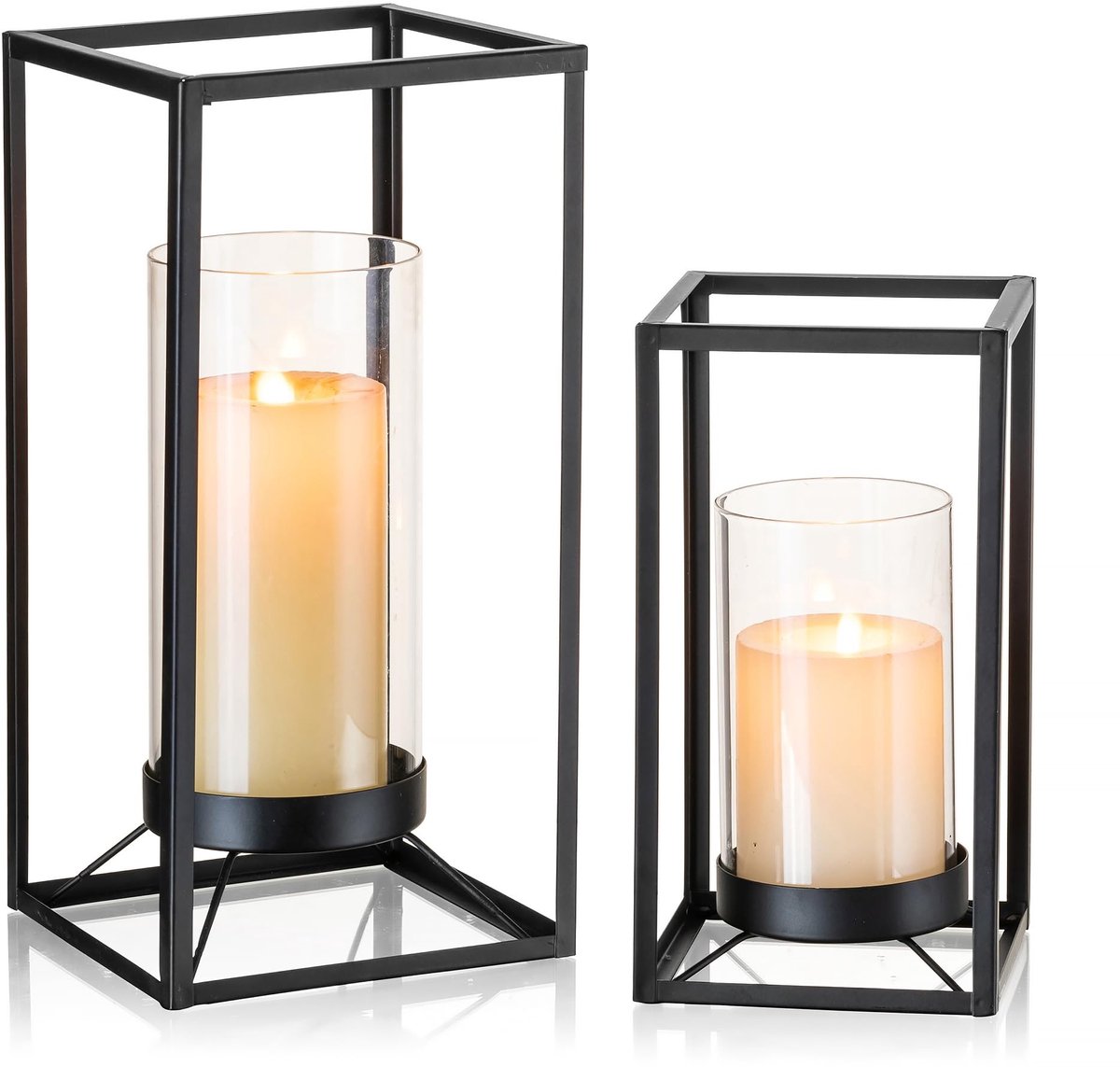 Omgoods - Set van 2 Moderne Lanternen met Glazen Cilinders
