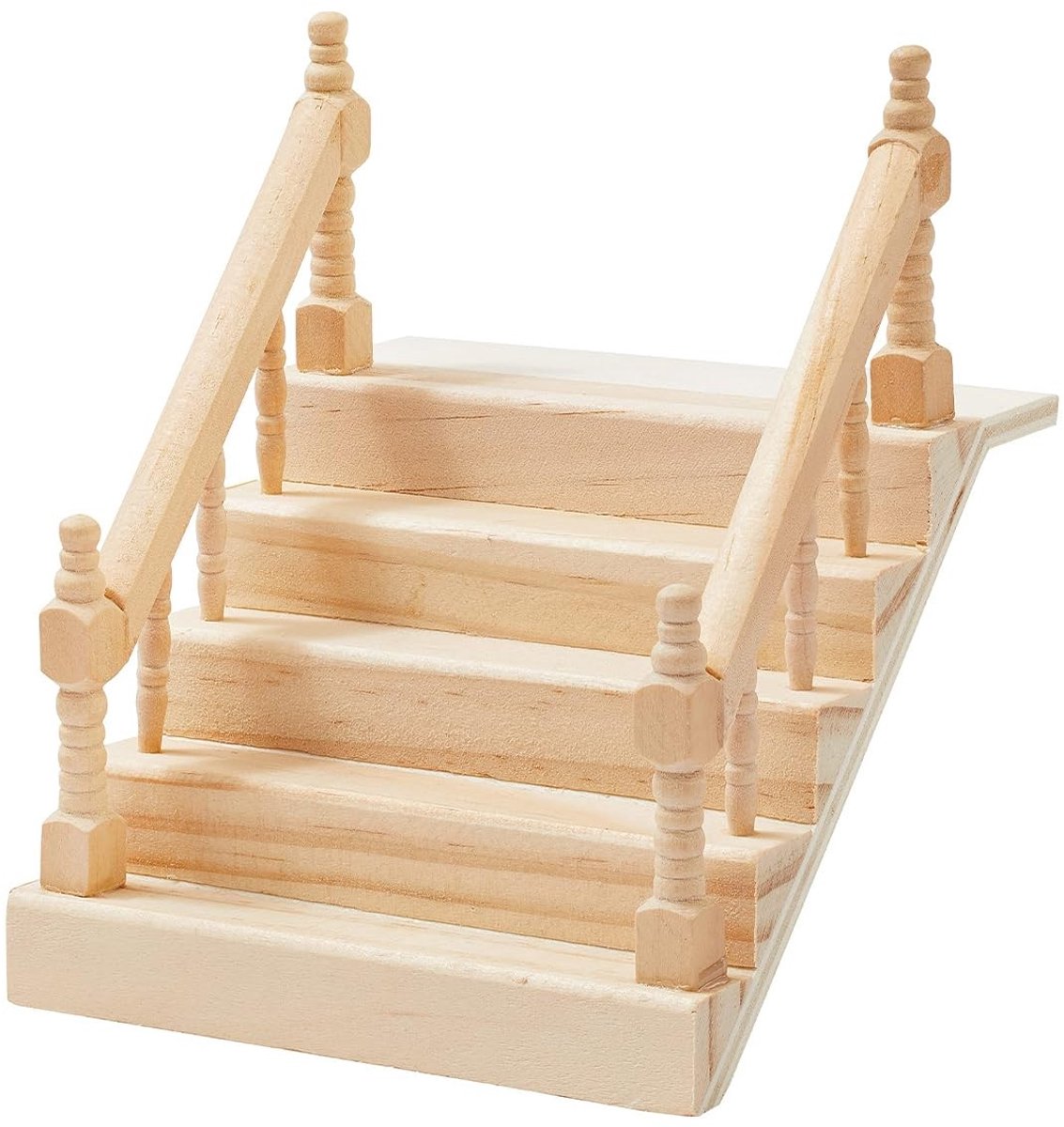 Omgoods- Miniatuurtrap met Leuning 12x10,5x6cm - Trapaccessoires - Houten Trapmodel - Miniatuurlandschapsaccessoires - Poppenhuisdecoratie - Geschikt voor Knutselprojecten - Poppenhuisladder