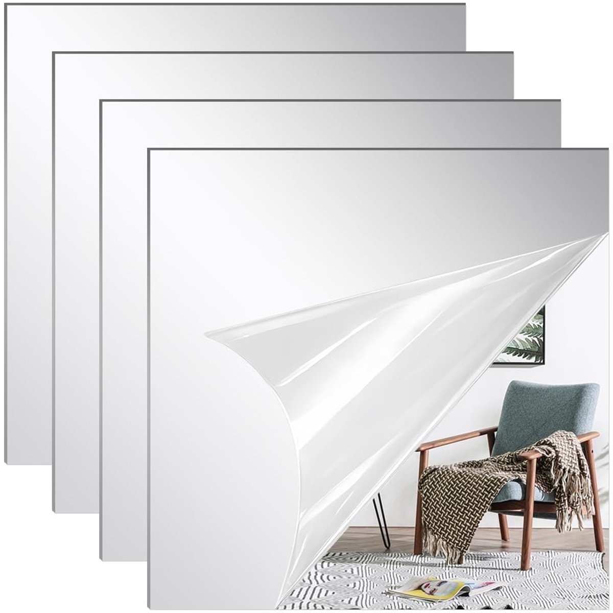 Omgoods - Set van 4 Shatterproof Acryl Wandspiegels 35x35 cm