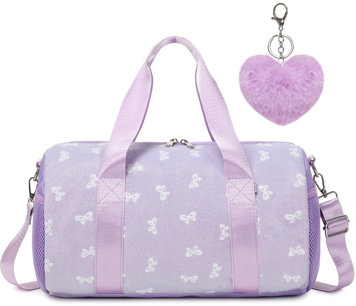 Omgoods - Kleine Sporttas voor Meisjes met Waterdichte Zak - Glitter Paars