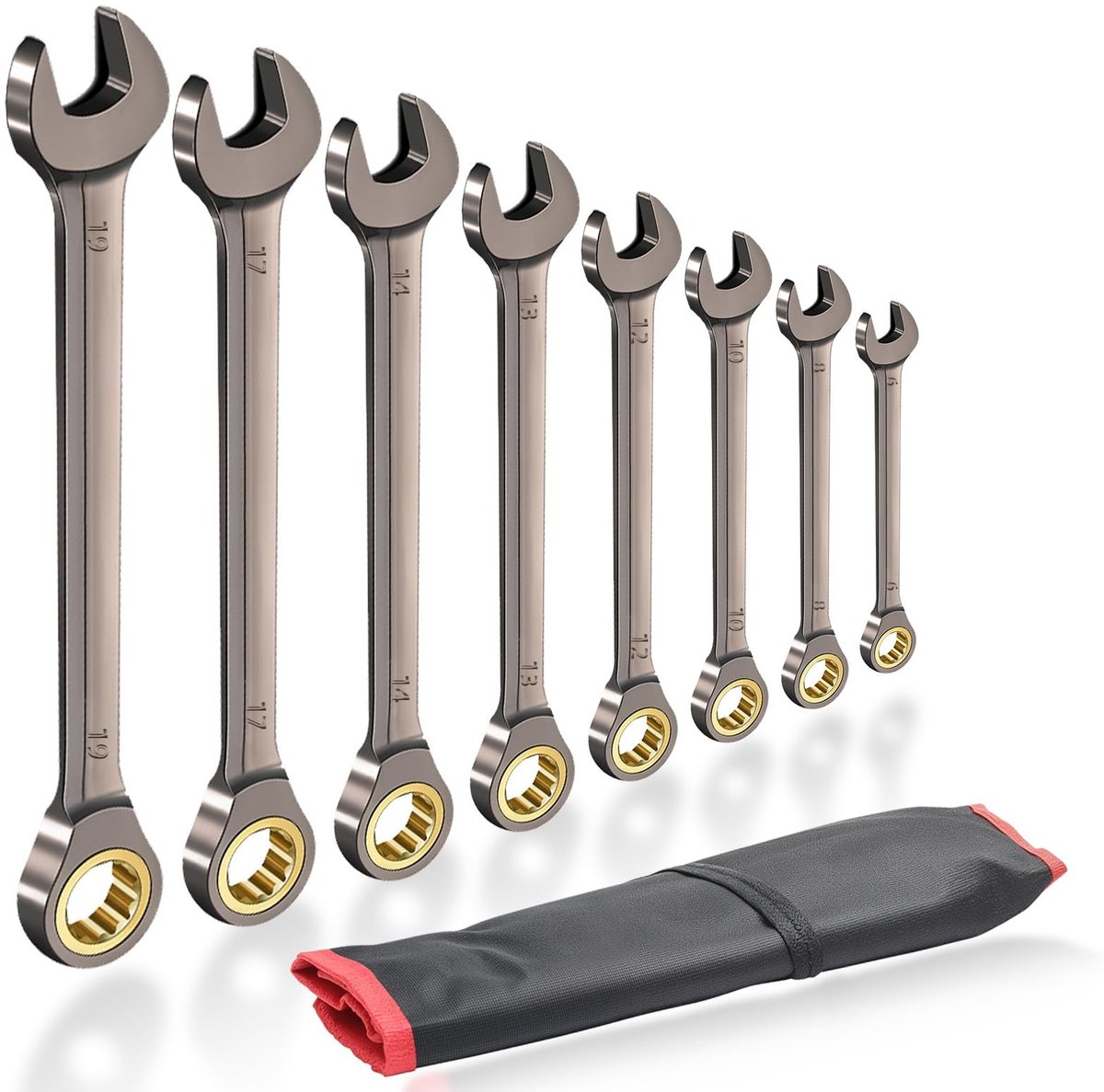 Omgoods- Ratelsleutelset 8-delig - Ringratelsleutelset (6-19 mm) - 72 Tanden Ratelringsleutel - Steeksleutelset - Chroom-vanadium staal - Voor doe-het-zelvers