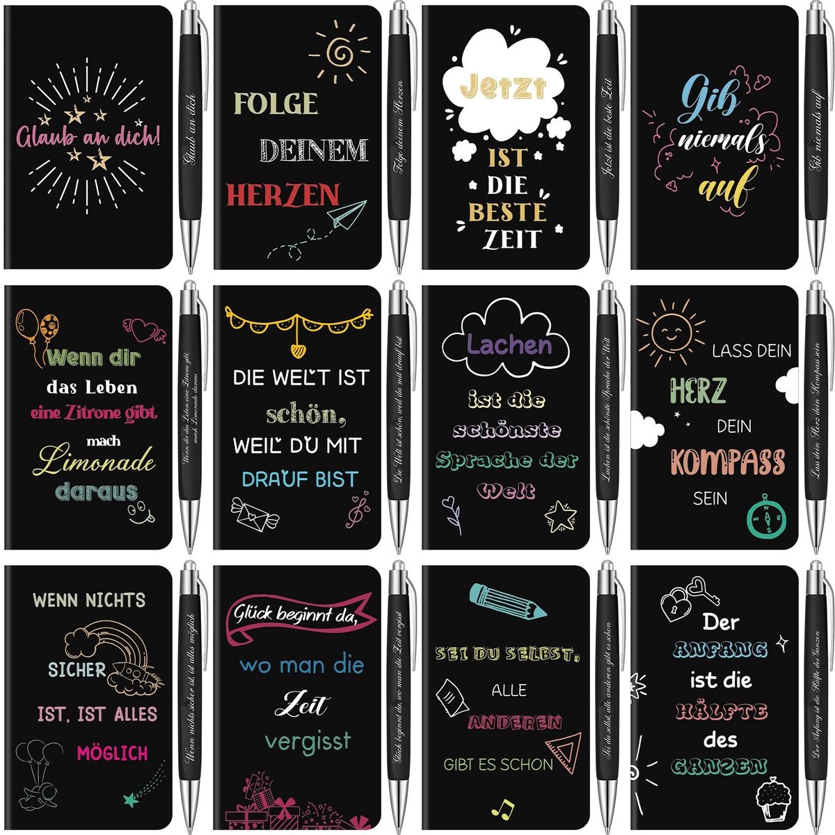Omgoods - Set van 12 Inspirerende Notitieboeken met Balpen