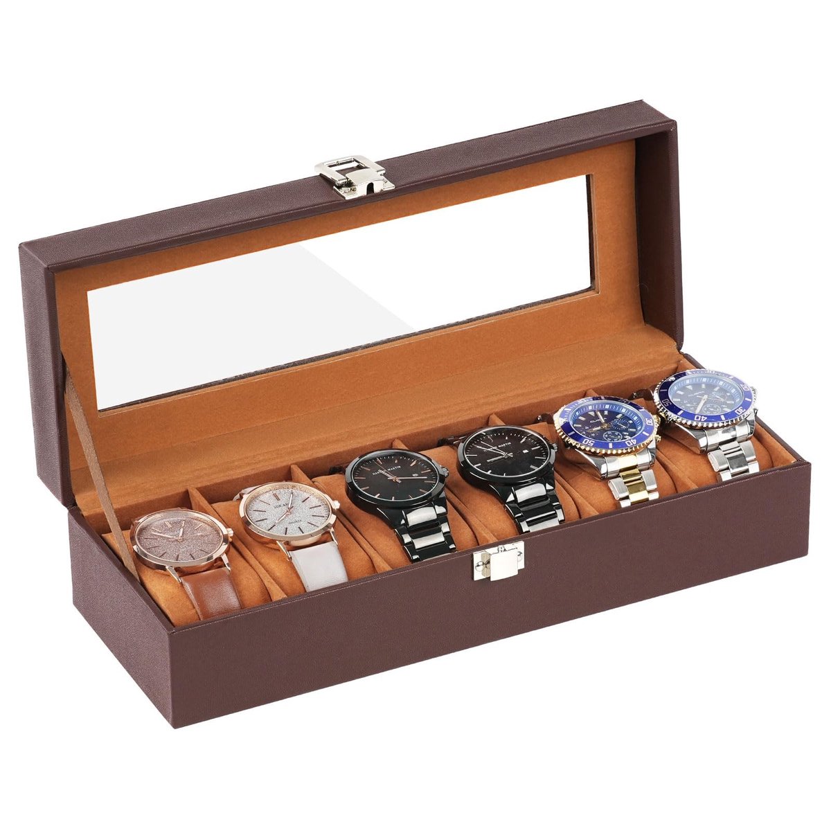 Omgoods - Horlogebox met 6 Slots en Glazen Deksel