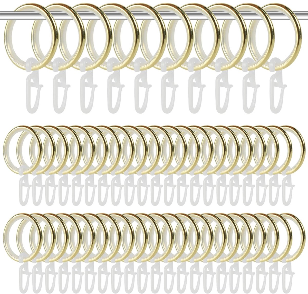 Omgoods- Gordijnringen 50 Stuks - Metalen Ringen met Haak - Geluidsarme Kunststof Ring - Binnendiameter 27 mm - Voor Gordijnroedes - Modern Design - Gordijnhaak