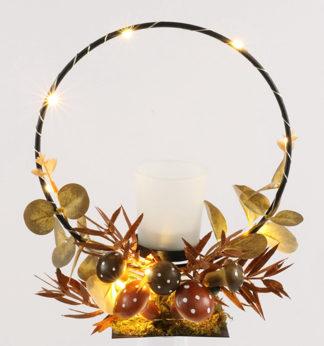 Omgoods - Glazen Teelicht Houder met LED Licht en Herfstdecoratie