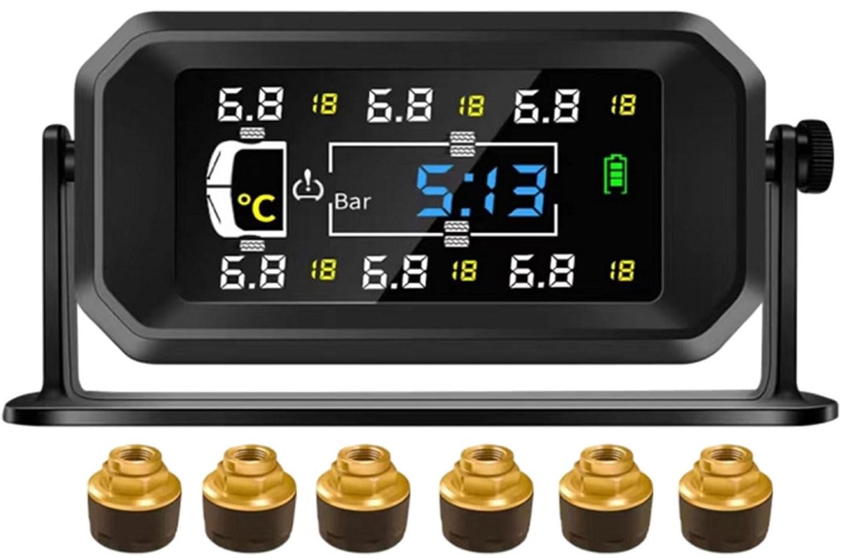 Omgoods - Tyre Pressure Monitoring System met 6 Sensoren en Solar Opladen