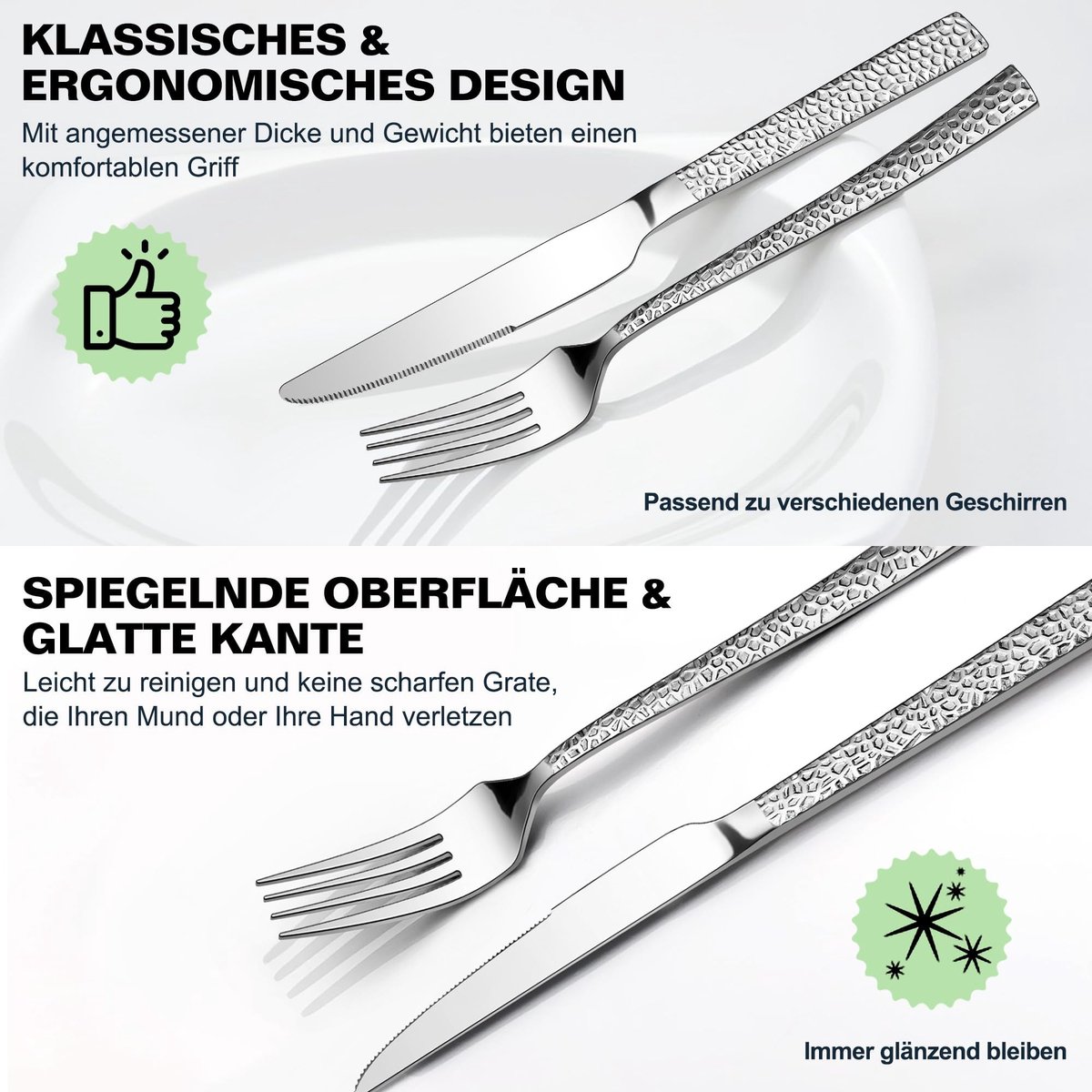 Omgoods - 12-delige Steak Cutlery Set met Vierkante Hammerhandgreep