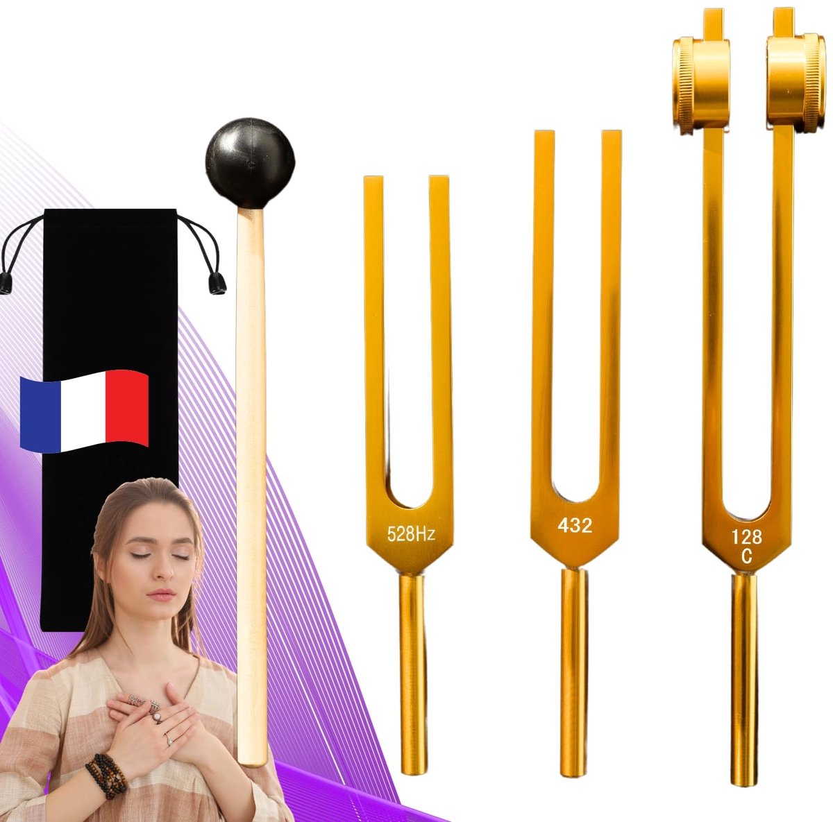 Omgoods - Set van 3 Therapeutische Diapasons 128 Hz, 432 Hz, 528 Hz