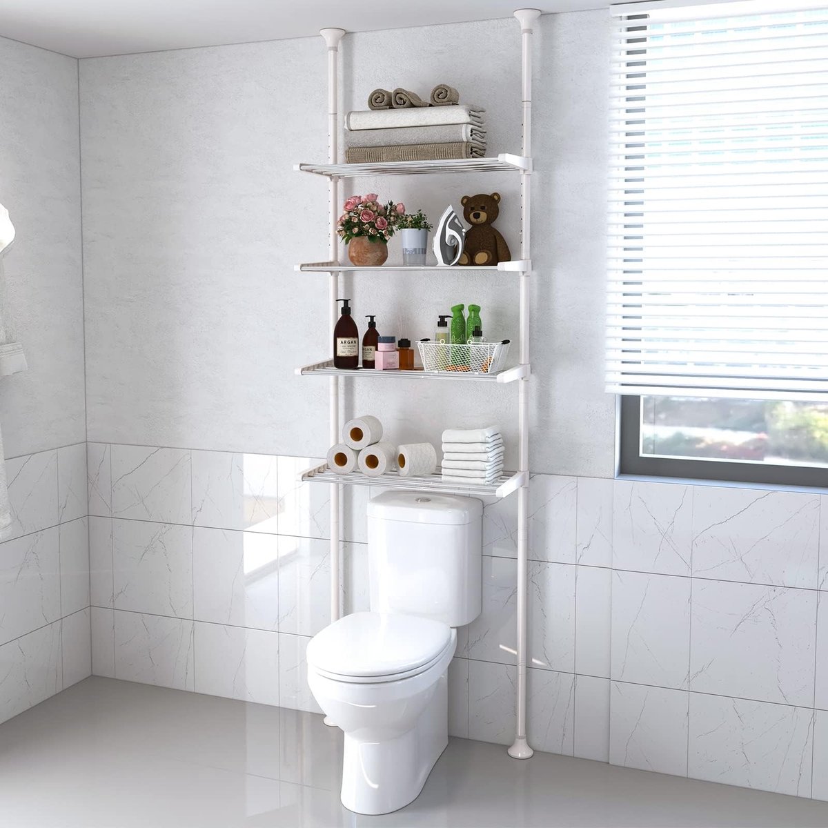 Omgoods - Toilet Rack met 4 Verstelbare Planken - Ruimtebesparende Badkamer Organizer