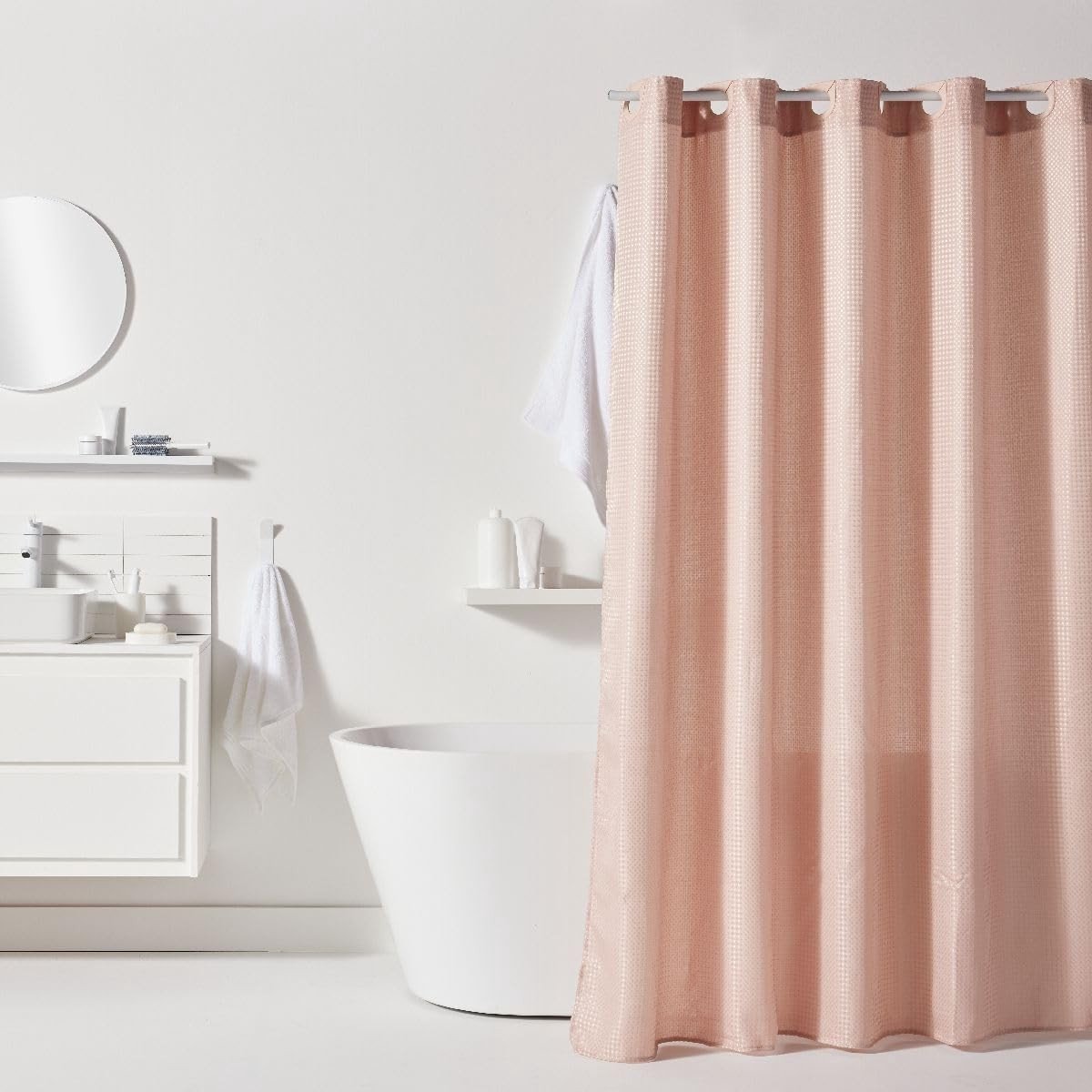 Omgoods - Douchgordijn 180/200 cm - Roze Jacquard Polyester