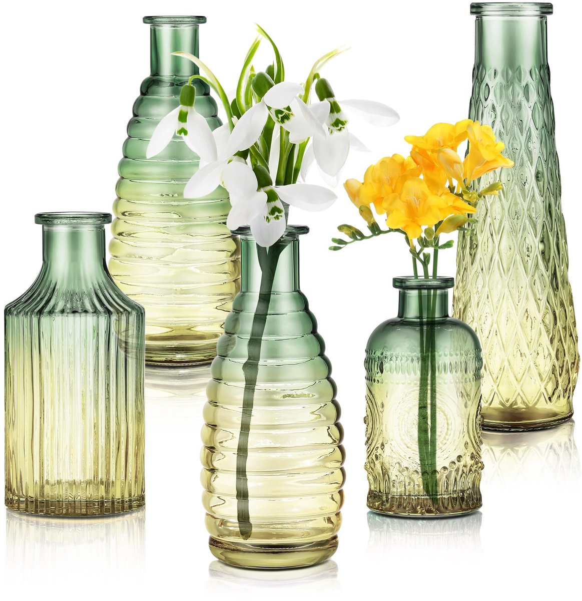 Omgoods - Set van 5 Mini Glazen Vazen met Geometrische Patronen
