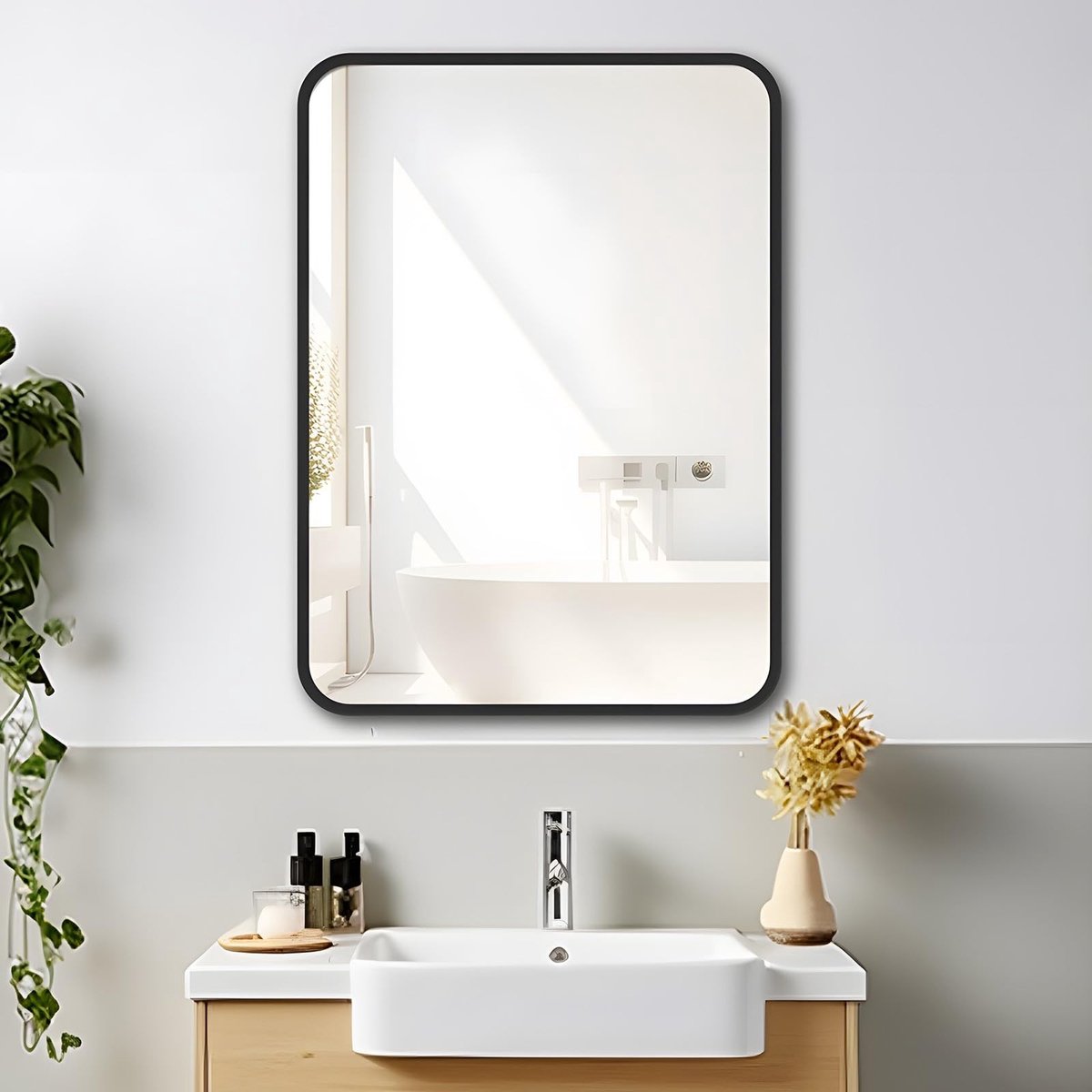 Omgoods - Grote Rectangulaire Wandspiegel met Zwart Metaal Frame