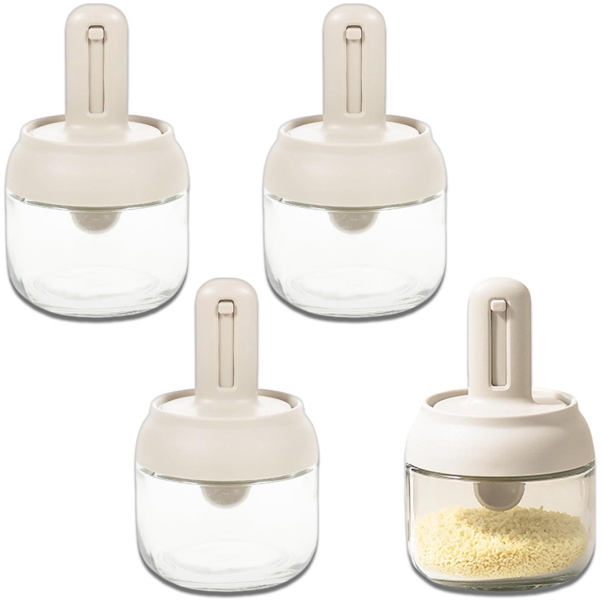 Omgoods - 4 Stuks Glazen Specerijpotten met Lepel Deksel