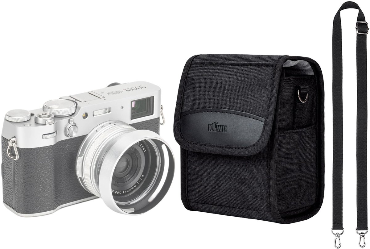 Omgoods - Compacte digitale cameratas - Camera Pouch - Handig voor onderweg - Zwart/Groot - Geschikt voor spiegelloze camera's - Inclusief nekzakje